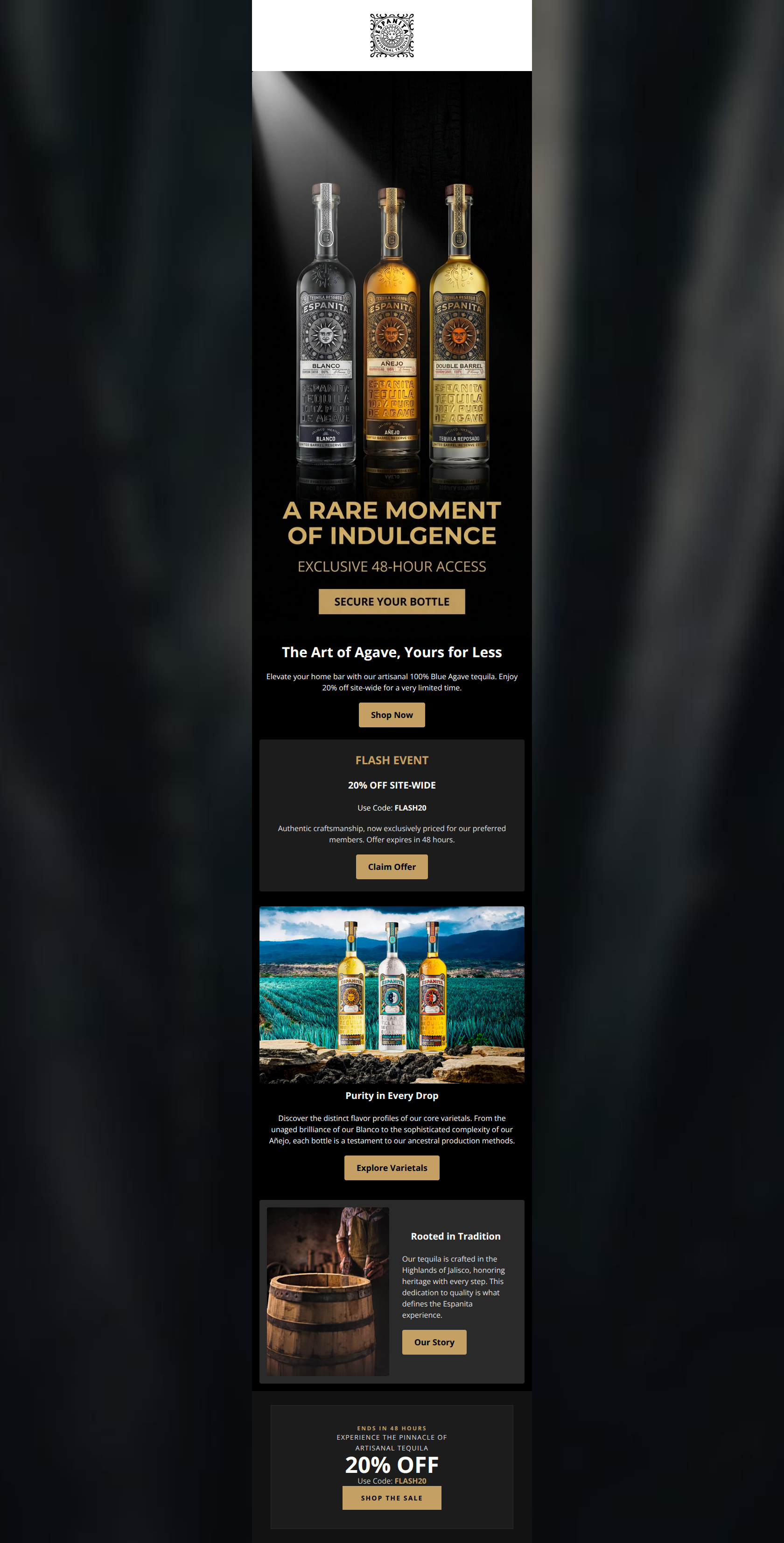 Email design: Flash Event: 48 Hours of Agave Luxury