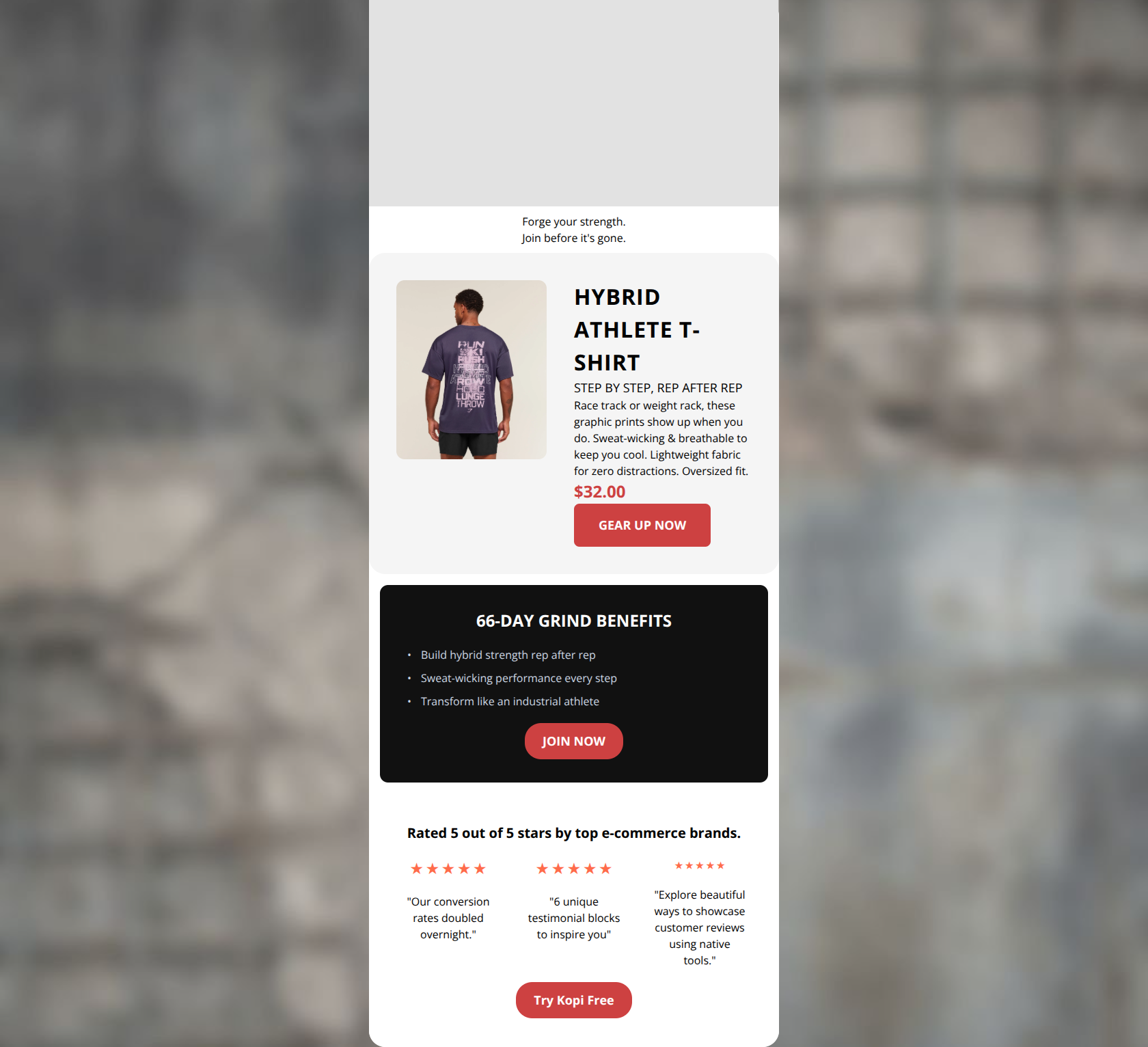 Email design: GYMSHARK66: Spots Limited