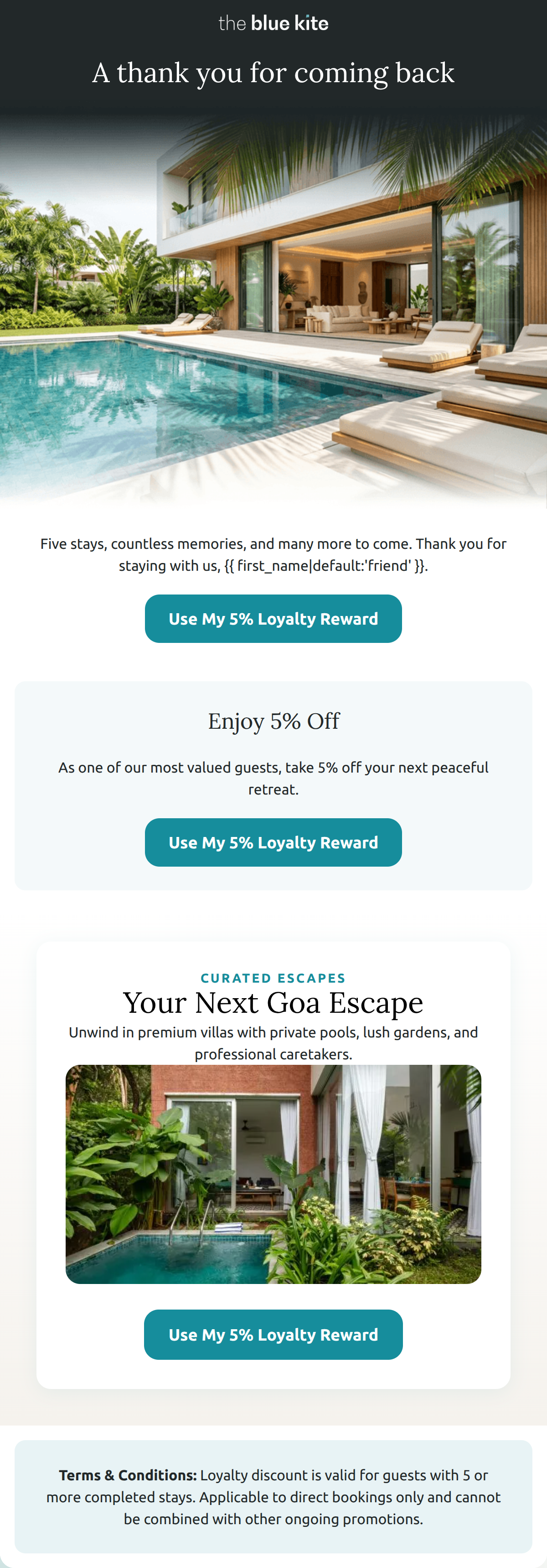 Email design: Five stays with us deserves a little something back