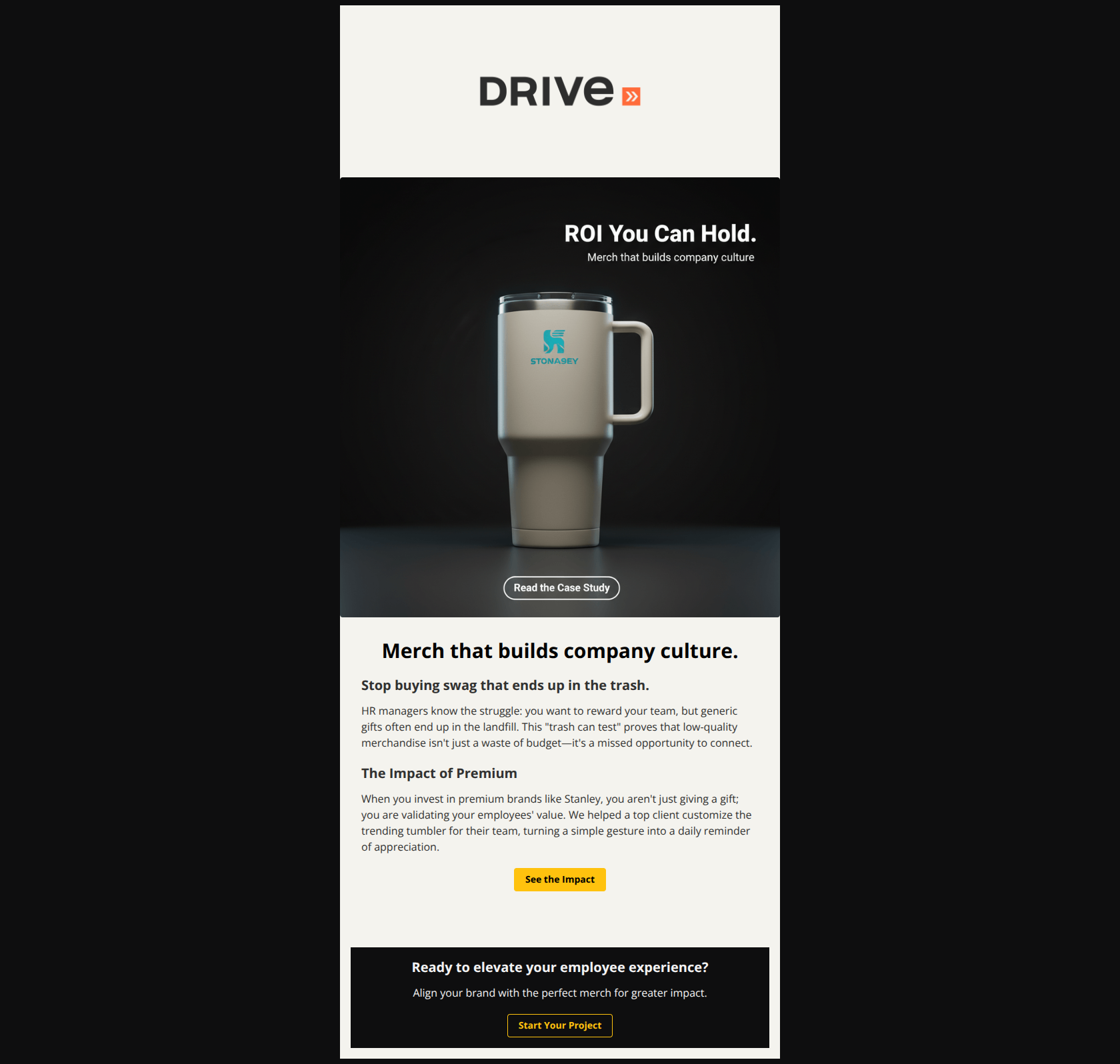 Email design: Stanley Case Study: HR Swag ROI