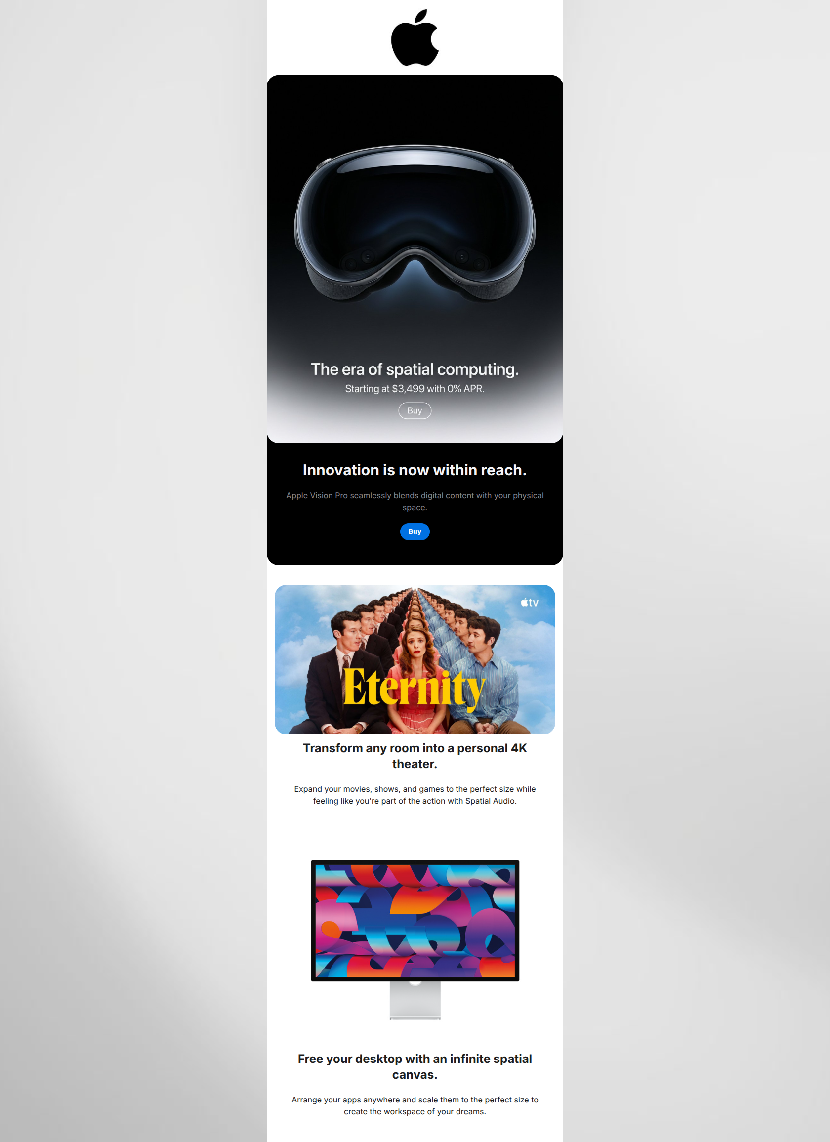 Email design: The future is here. Apple Vision Pro.