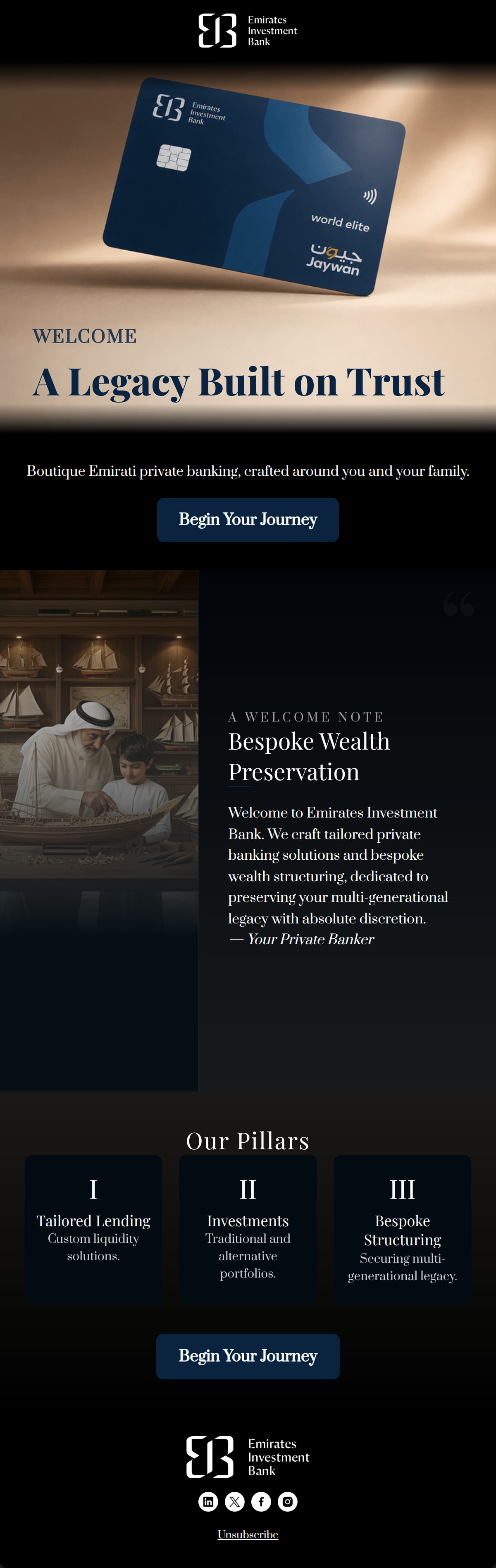 Email design: Welcome to Emirates Investment Bank: Your Legacy, Our Purpose