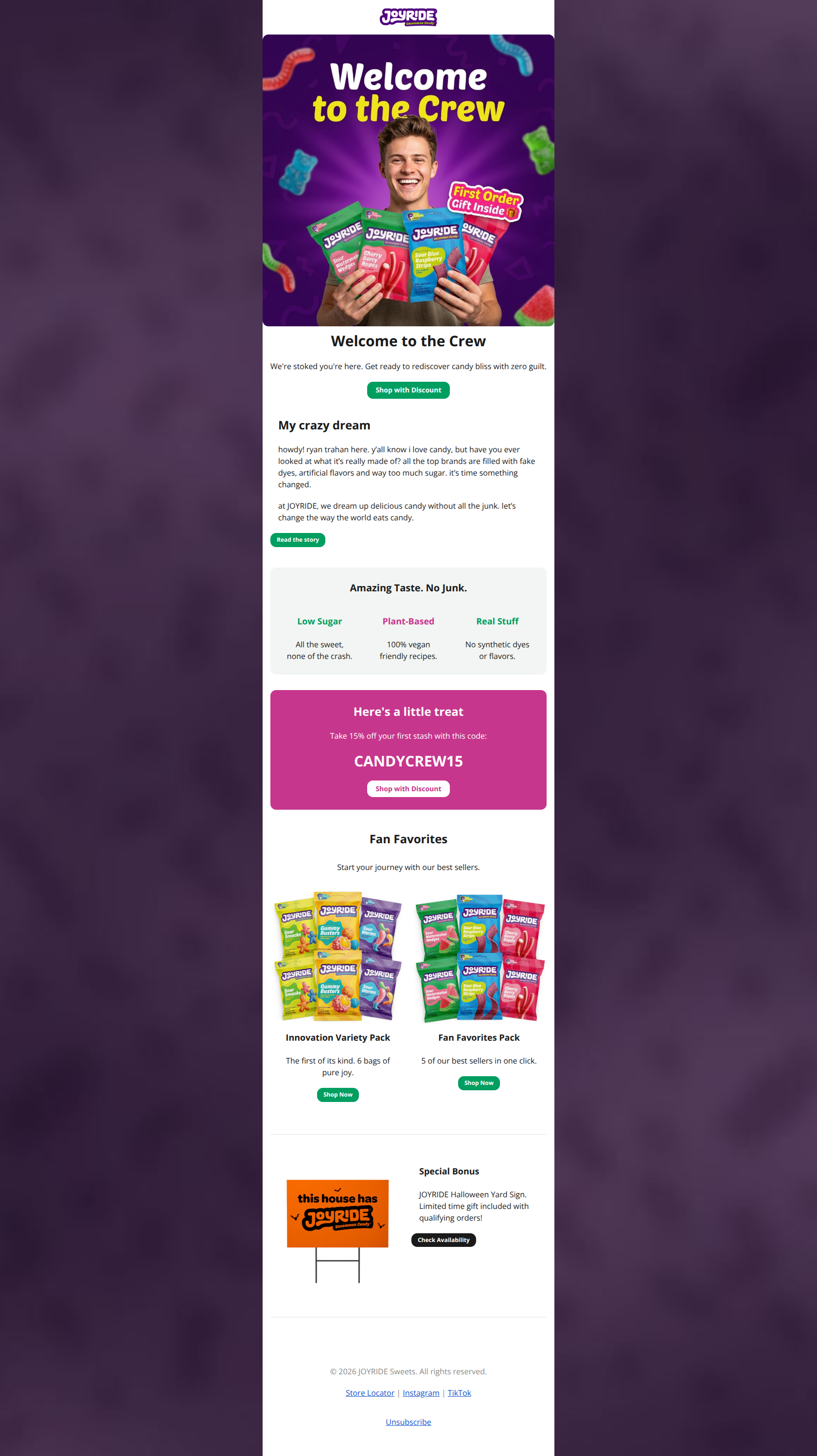 Email design: Welcome to the JOYRIDE! 🎢 (+ Gift Inside)