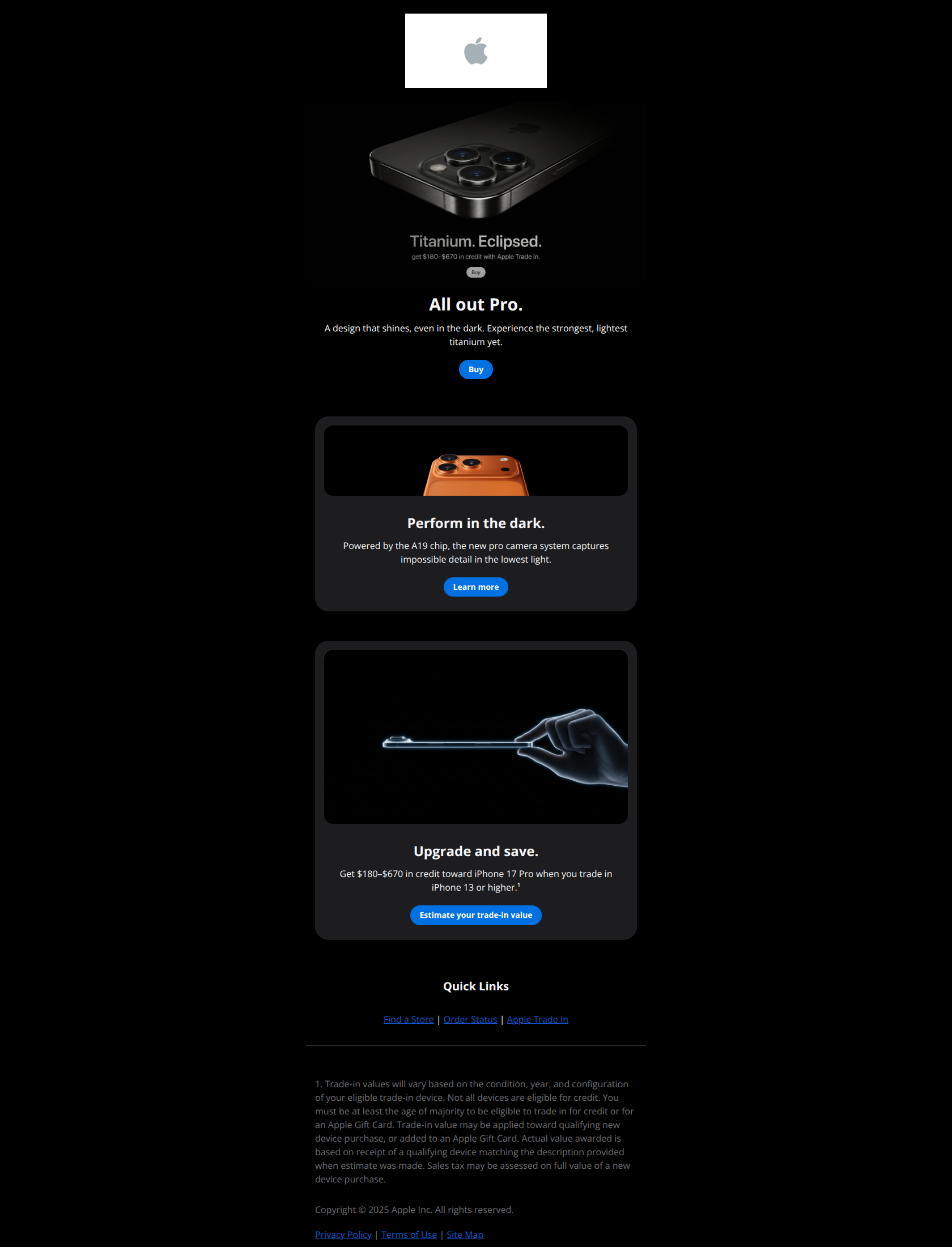 Email design: iPhone 17 Pro. All out Pro.