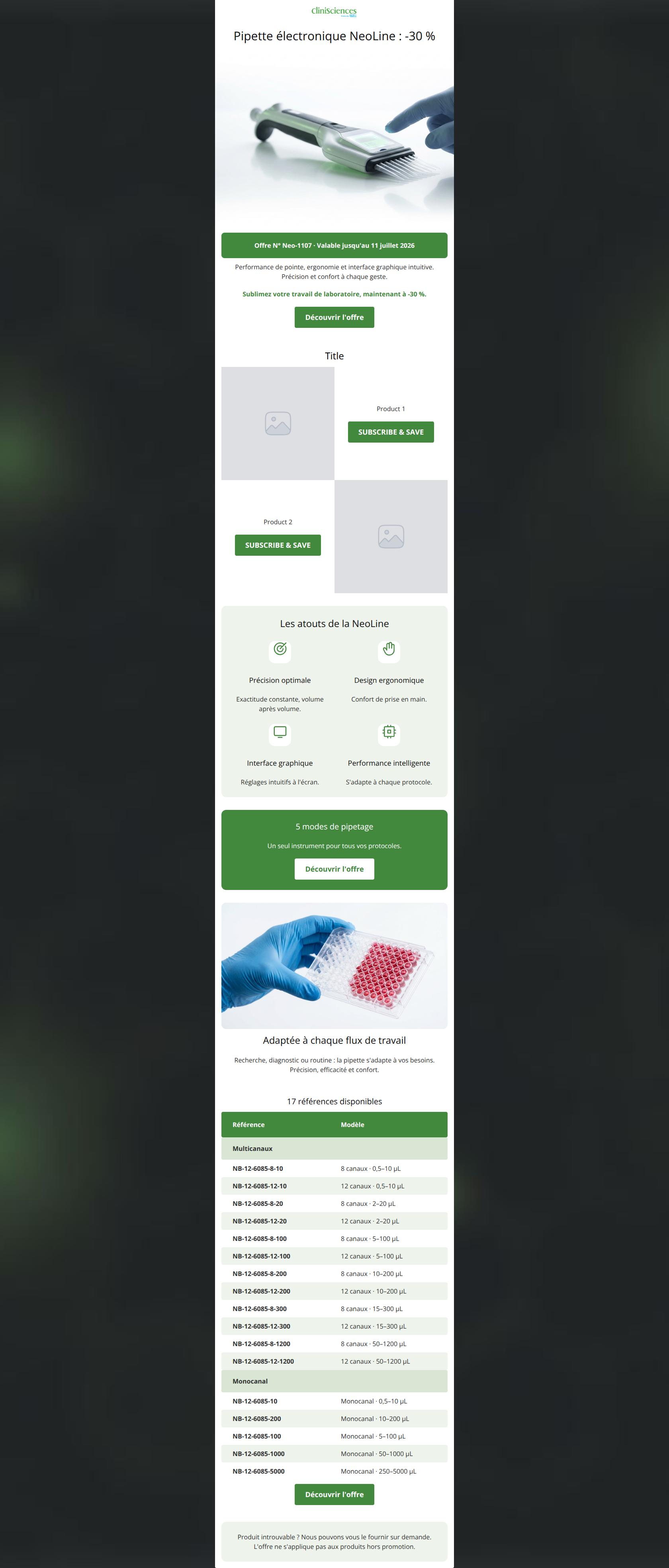 Email design: Pipette électronique NeoLine : -30 %