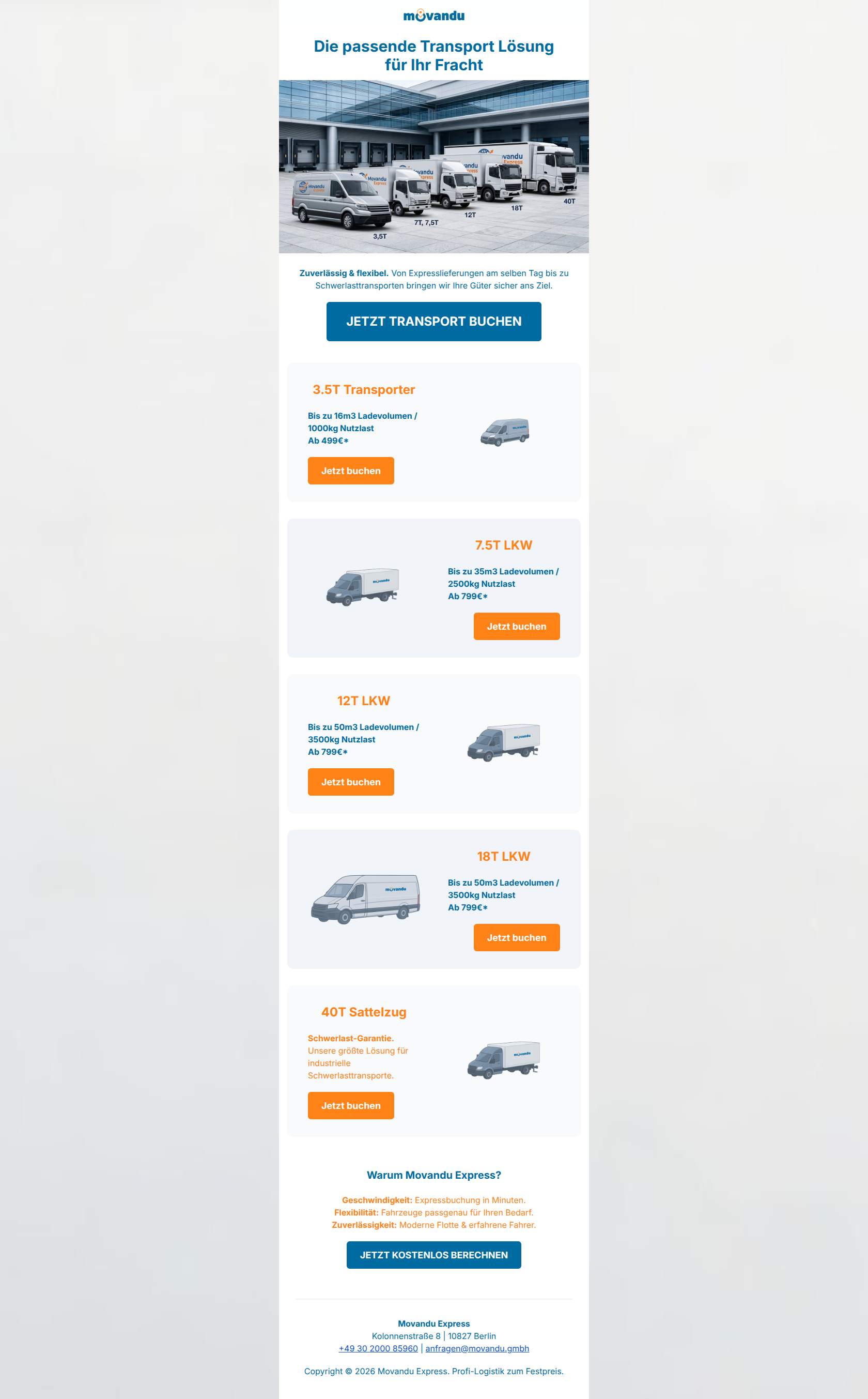 Email design: Express-Logistik für Ihr Unternehmen: Festpreis in Sekunden