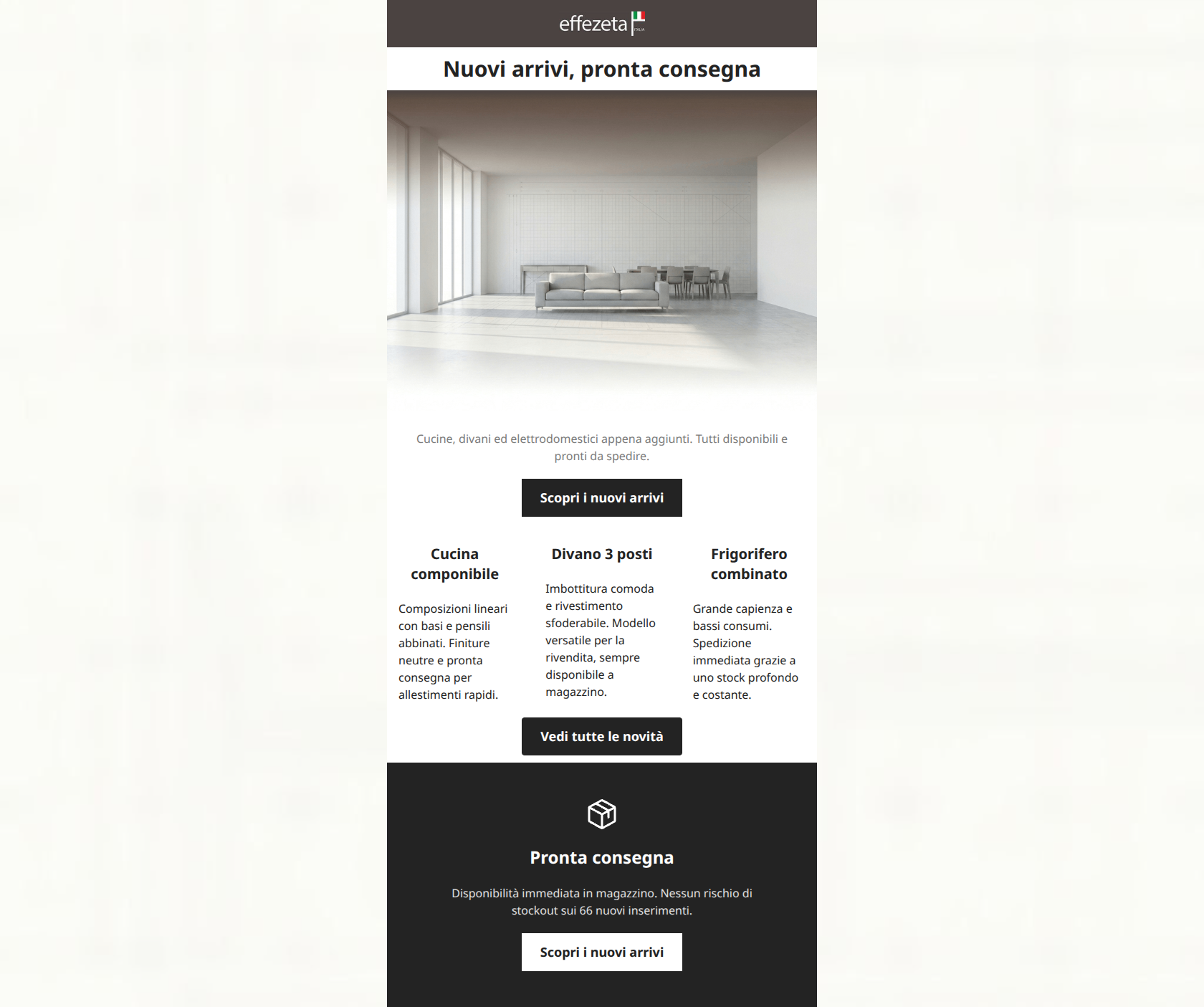 Email design: Nuovi arrivi: 66 prodotti pronta consegna