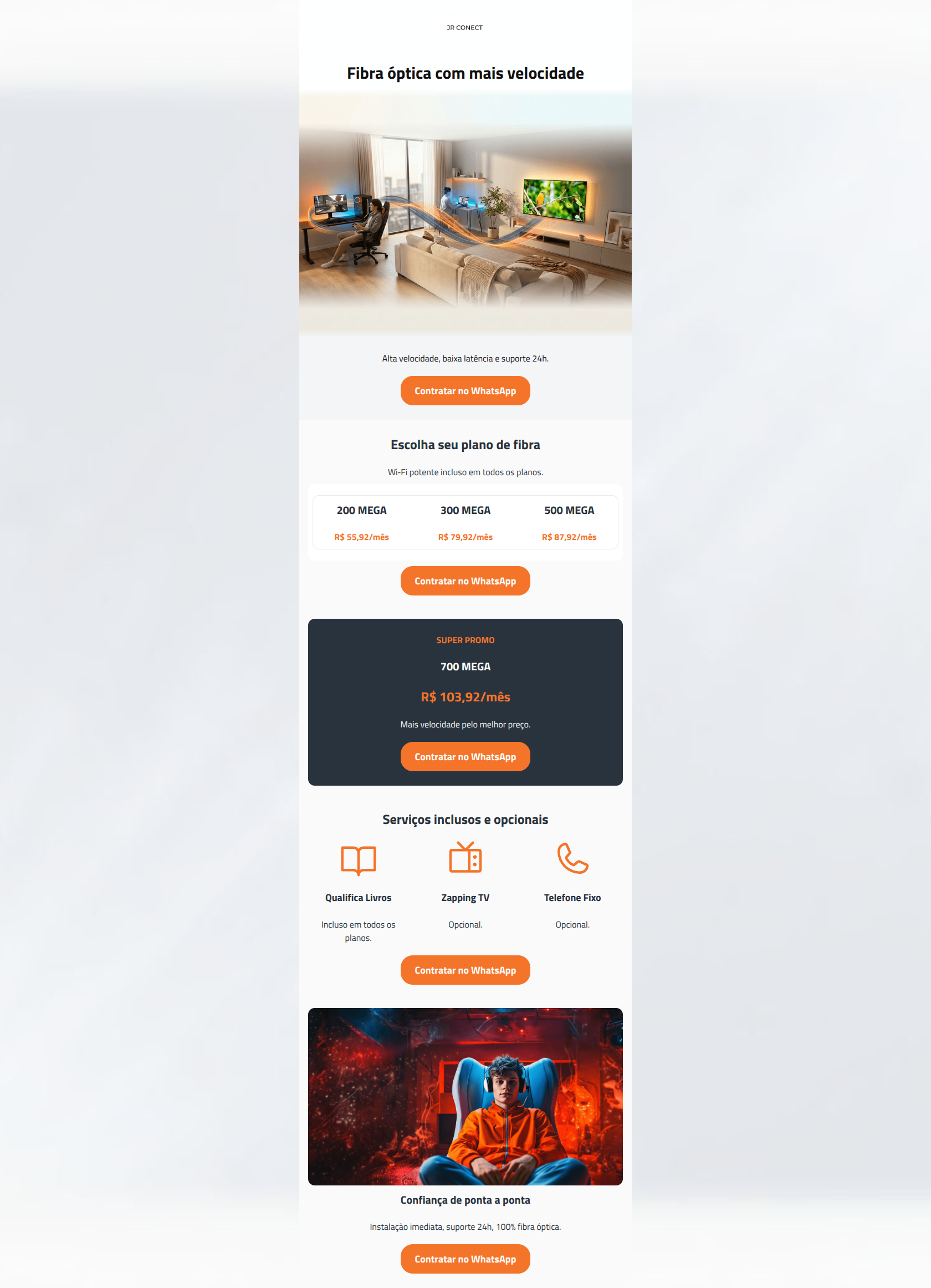 Email design: Fibra óptica a partir de R$ 55,92/mês