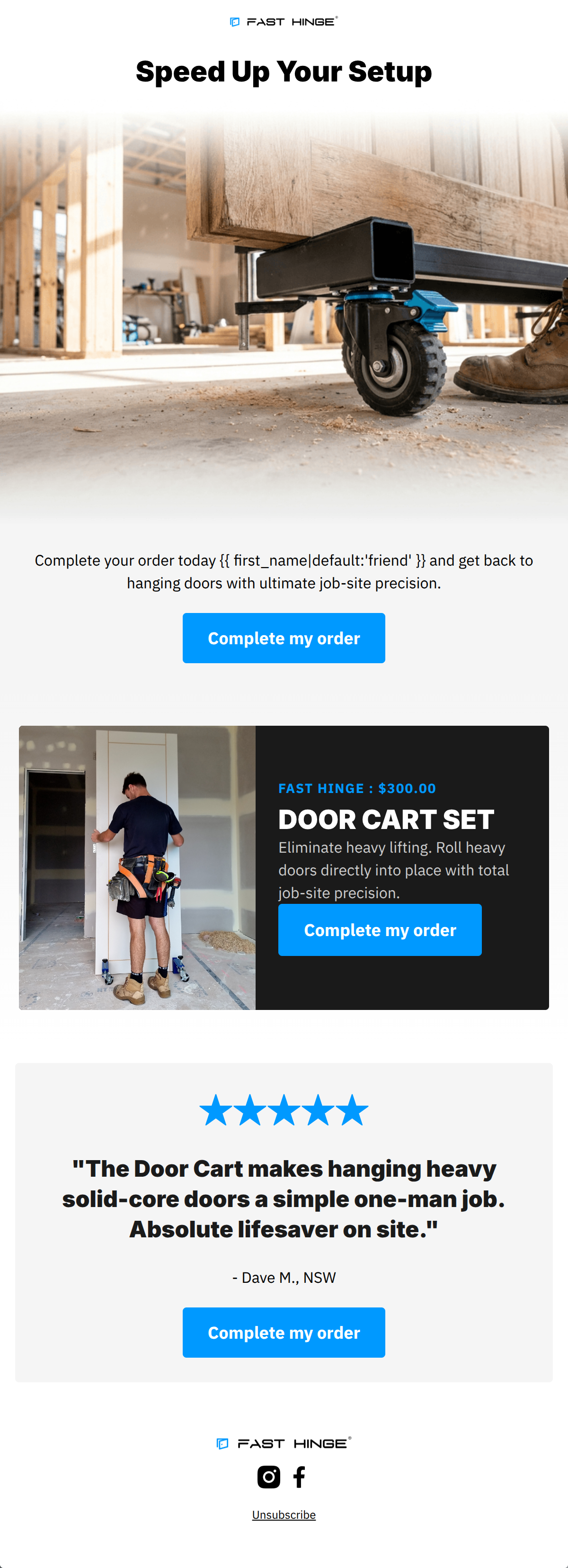 Email design: Finish hanging doors faster with your cart items