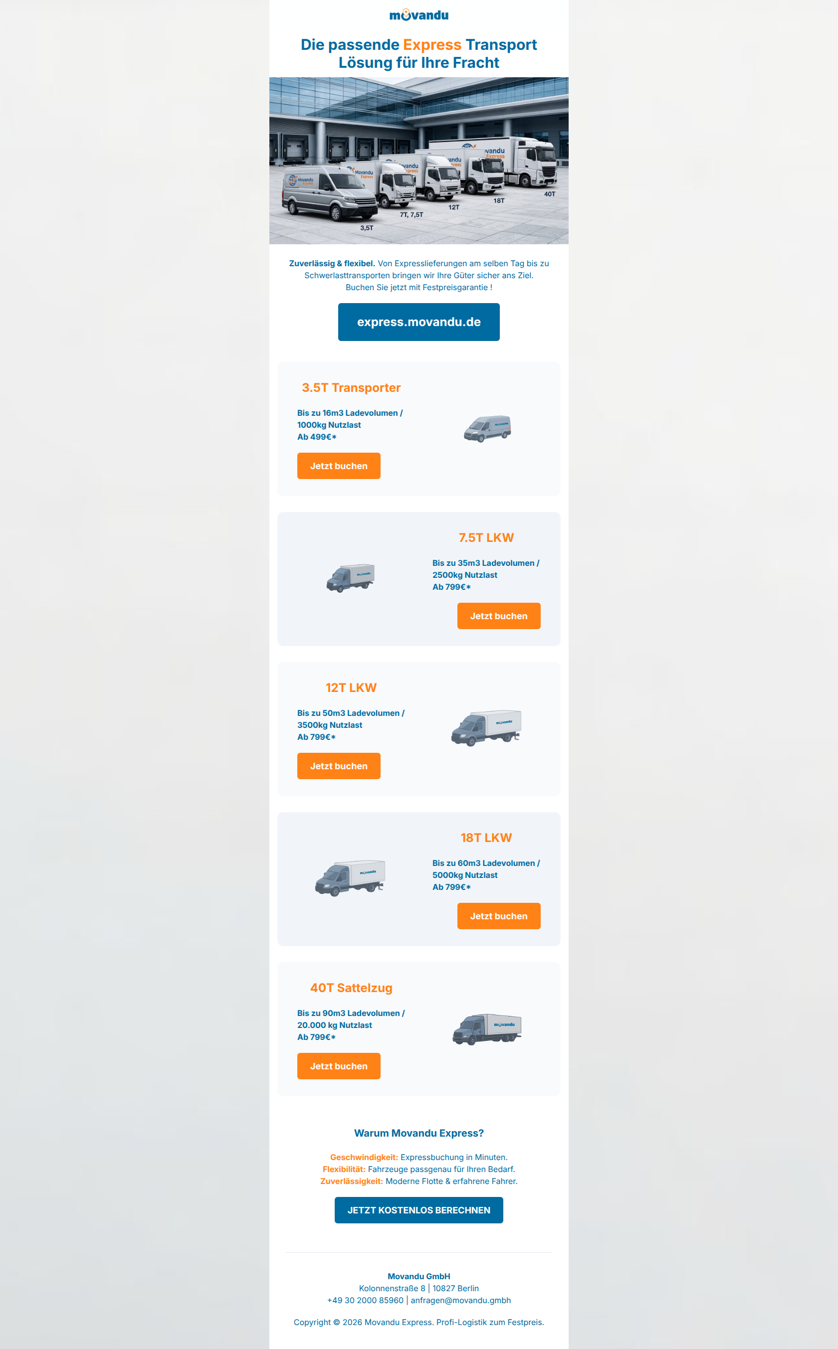 Email design: Express-Logistik für Ihr Unternehmen: Festpreis in Sekunden