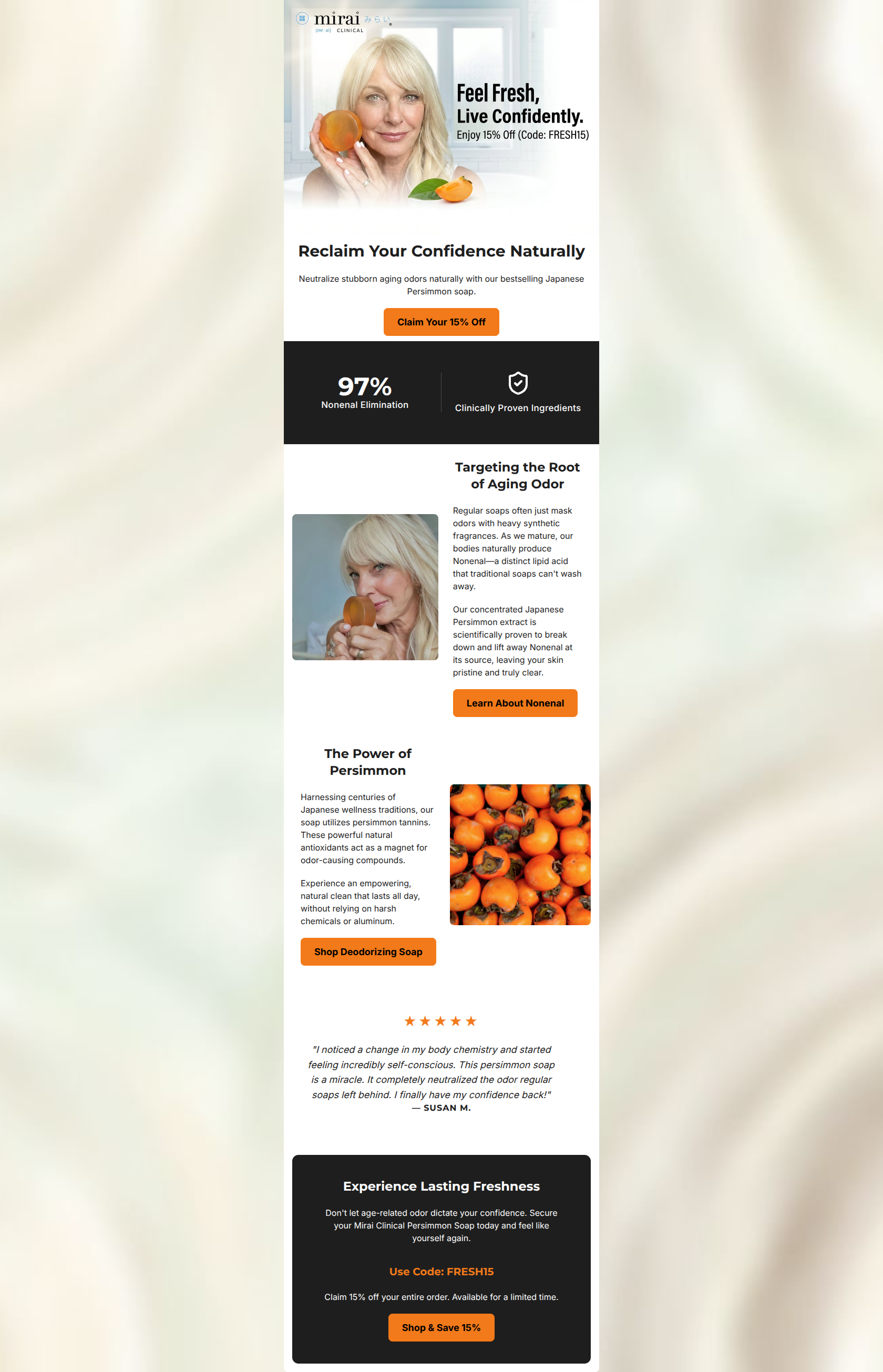 Email design: Experience all-day freshness with 15% off