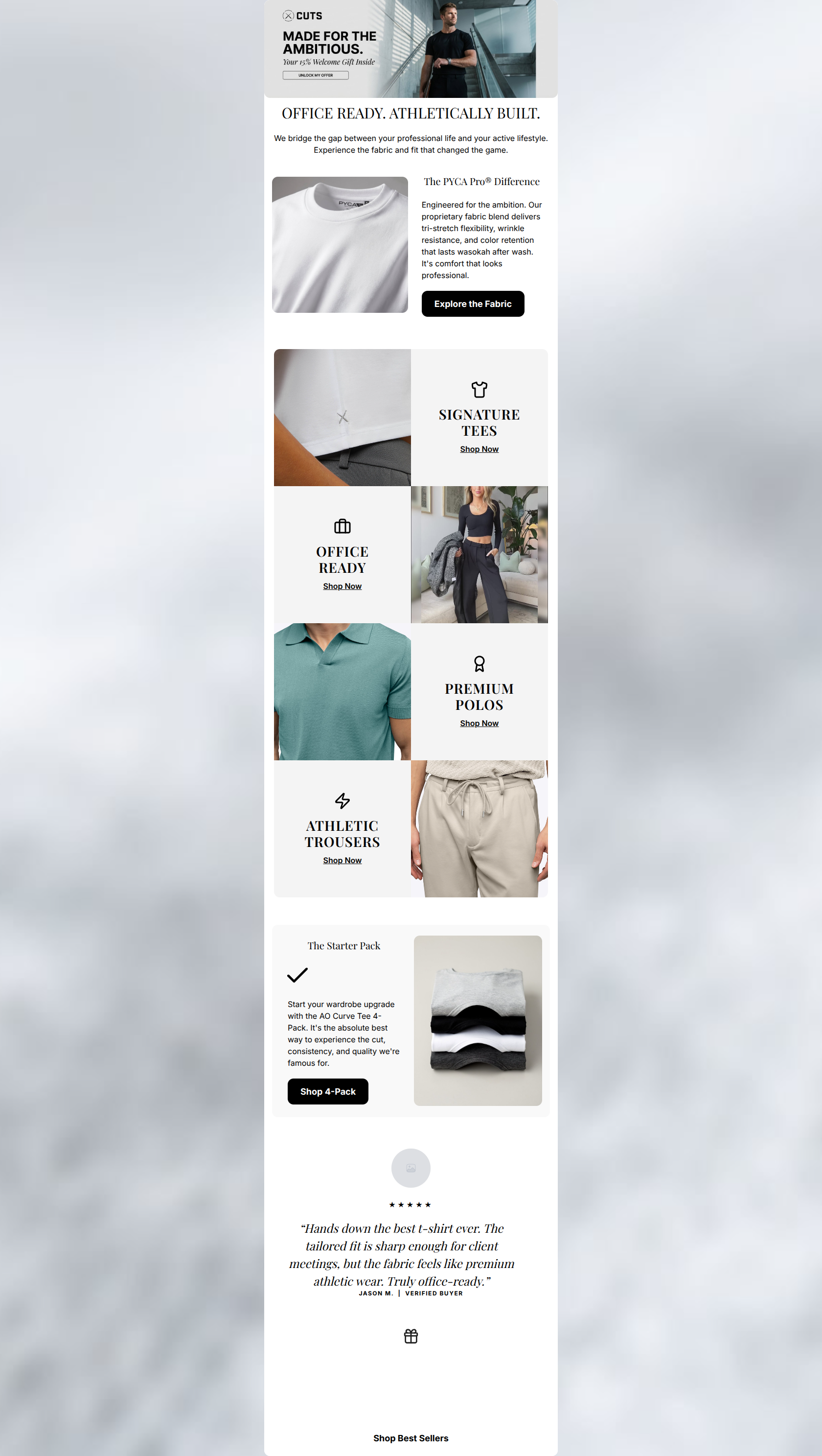 Email design: Welcome to the Sport of Business (Inside: 15% Off)