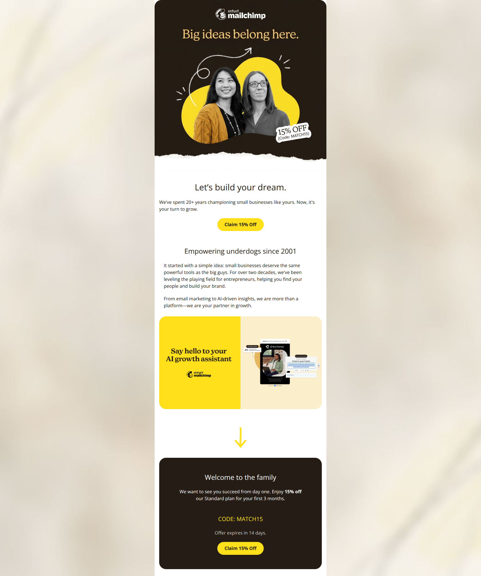 Email design: Welcome to the family (gift inside)