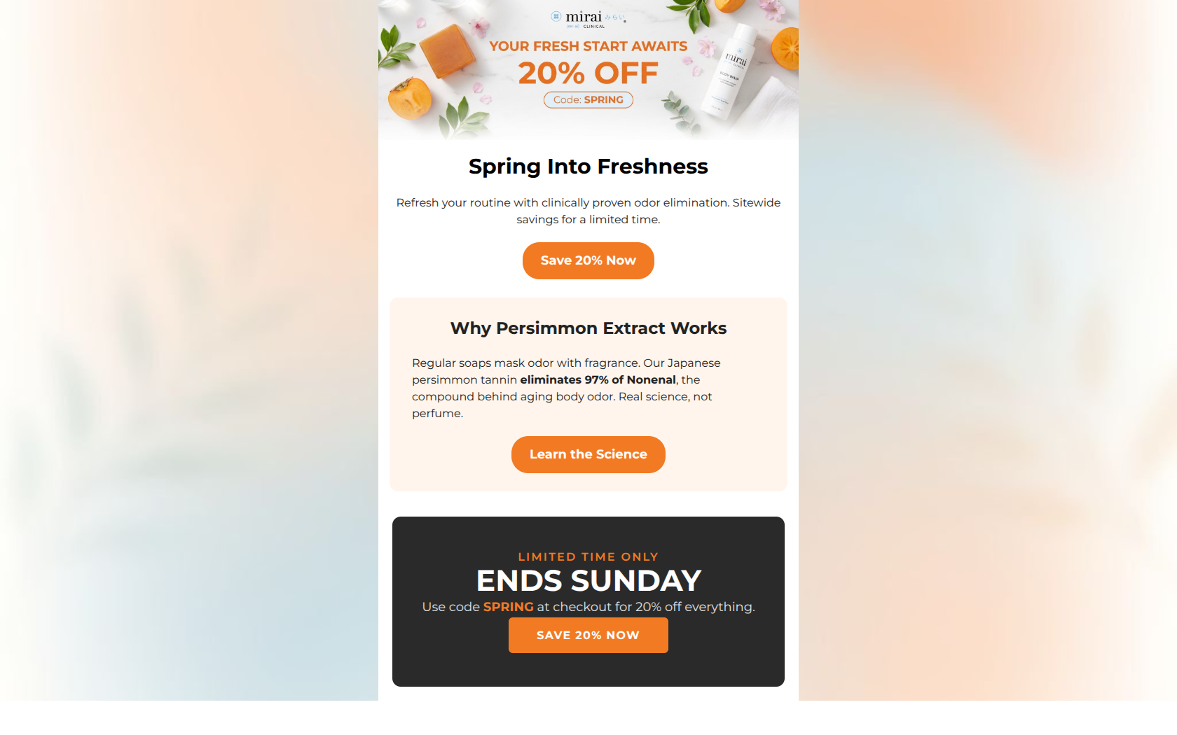 Email design: 20% off ends Sunday — code SPRING