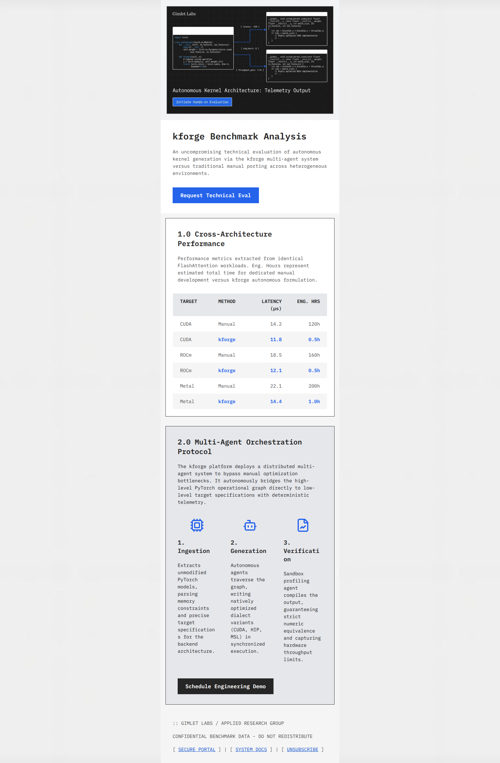 Email design: kforge Benchmarks: Autonomous vs Manual Kernel Por