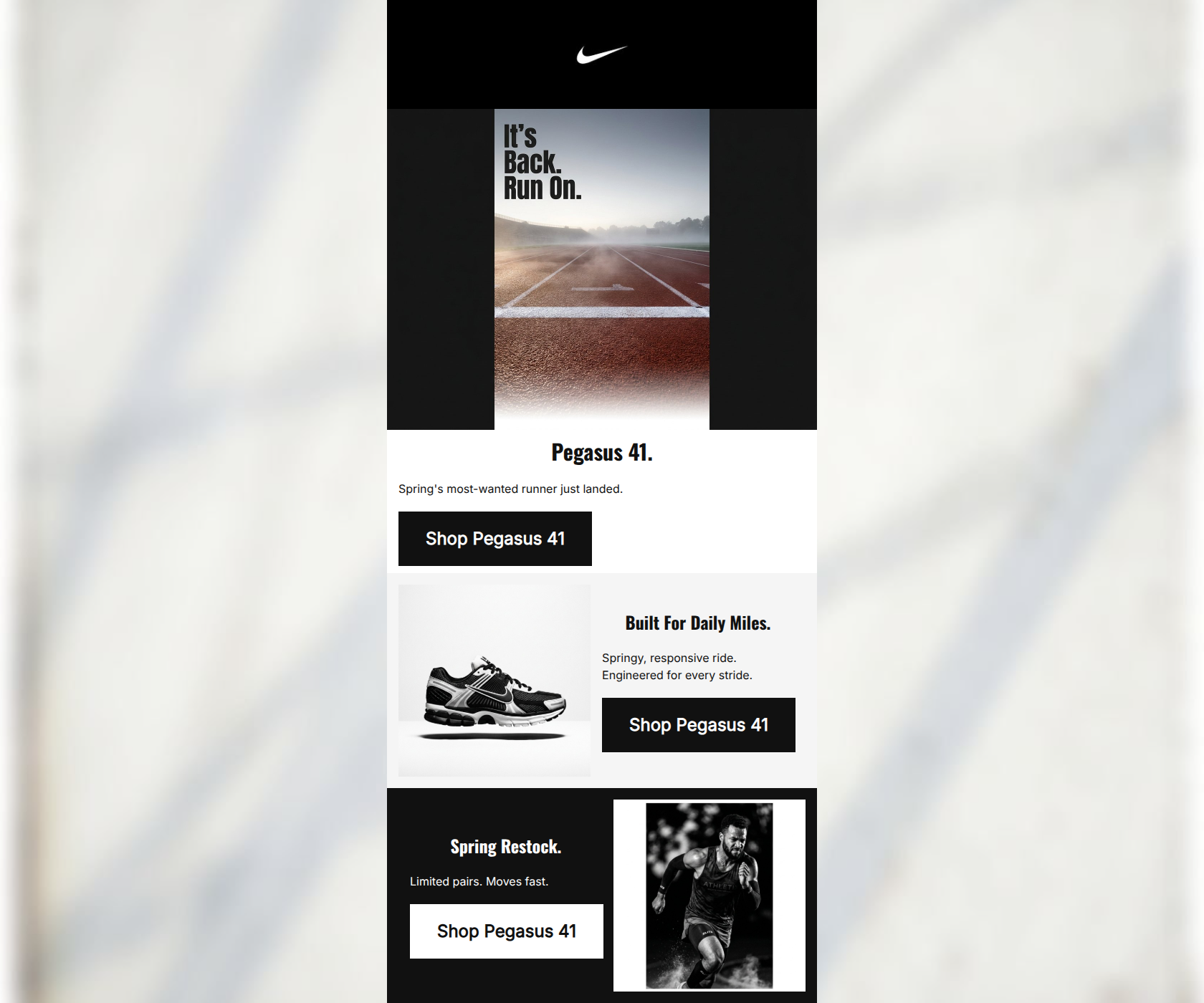 Email design: The Pegasus 41 is back.