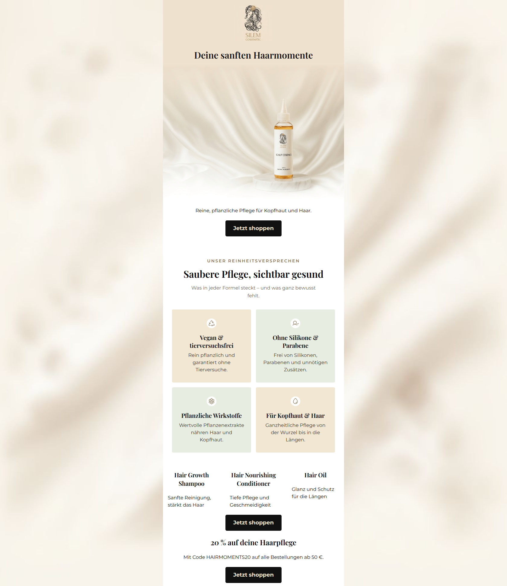 Email design: Sanfte Haarmomente – mit 20 % für dich (Clone)
