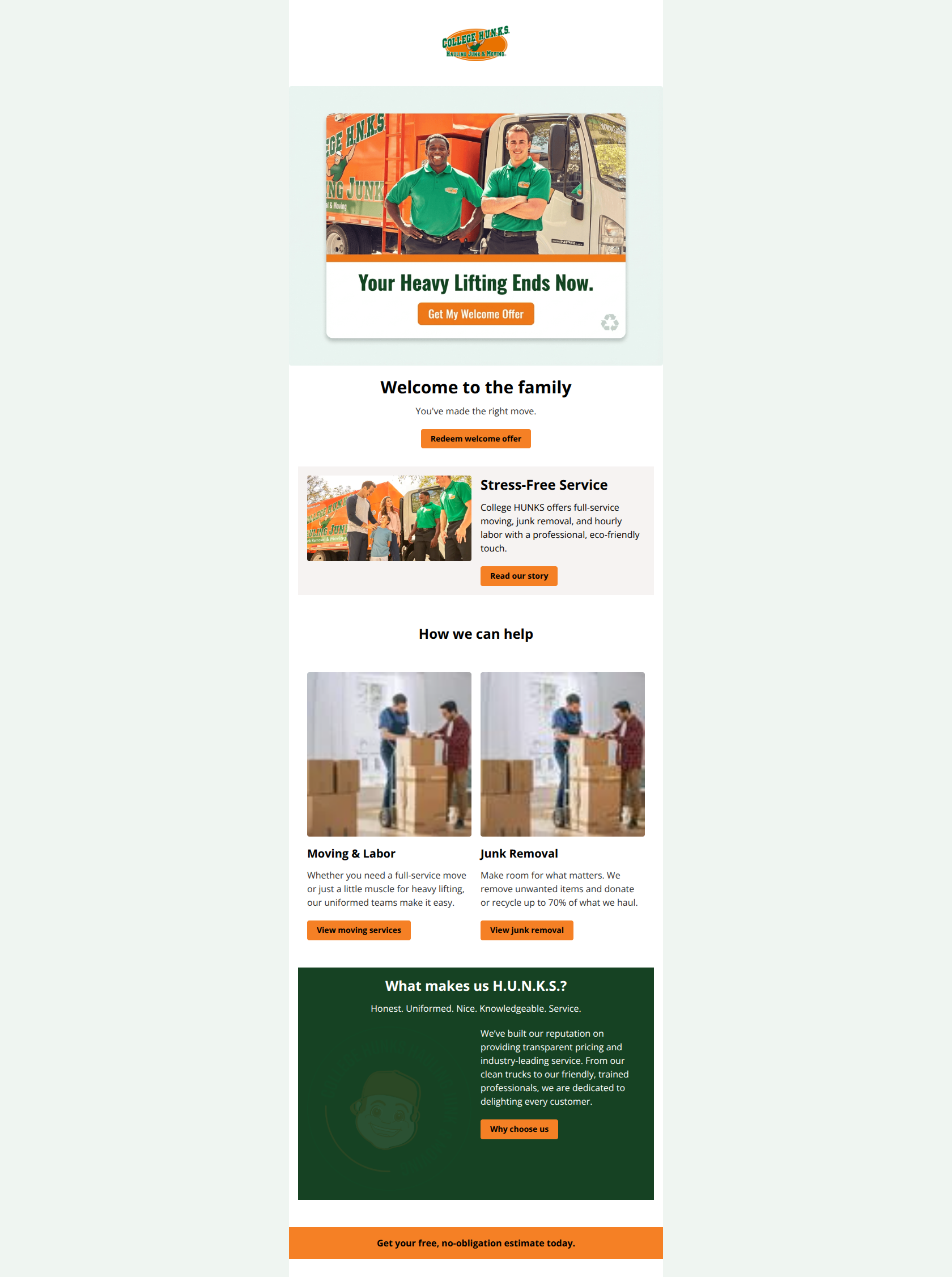 Email design: Welcome to College HUNKS!