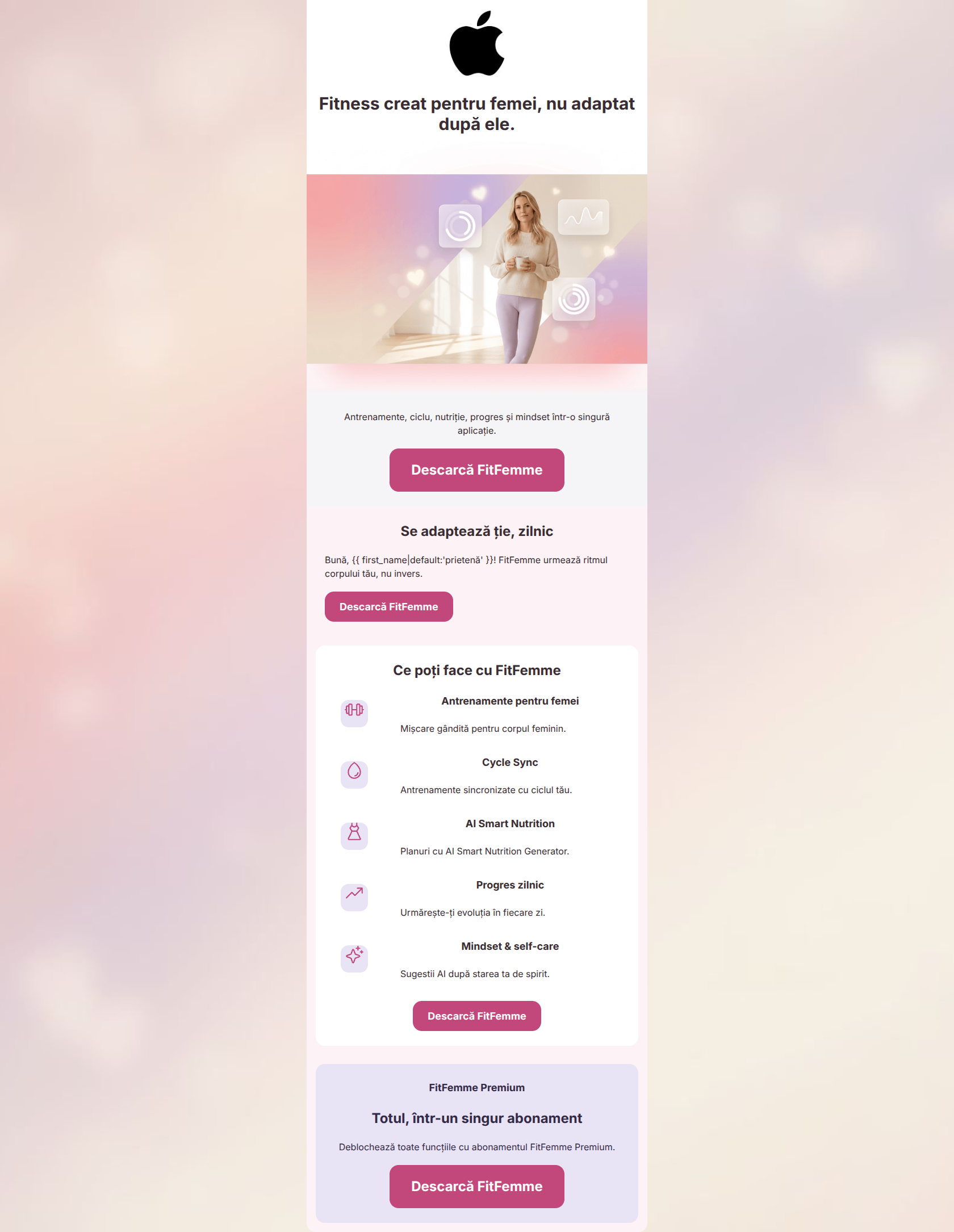 Email design: Fitness creat pentru femei, nu adaptat după ele