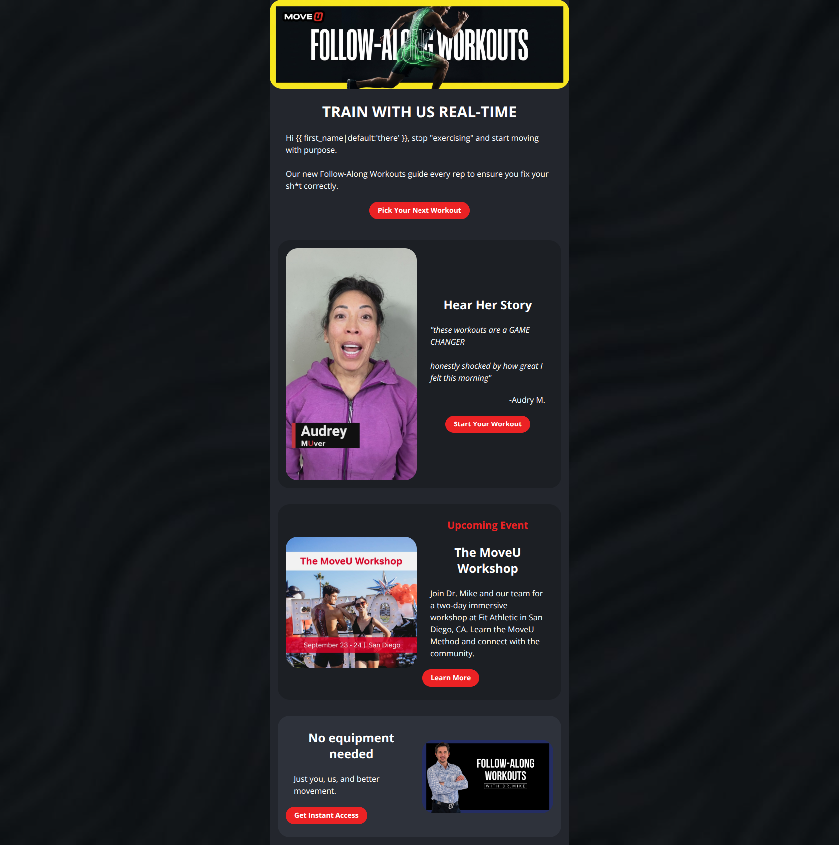 Email design: New: Follow-Along Workouts are here ๐จ