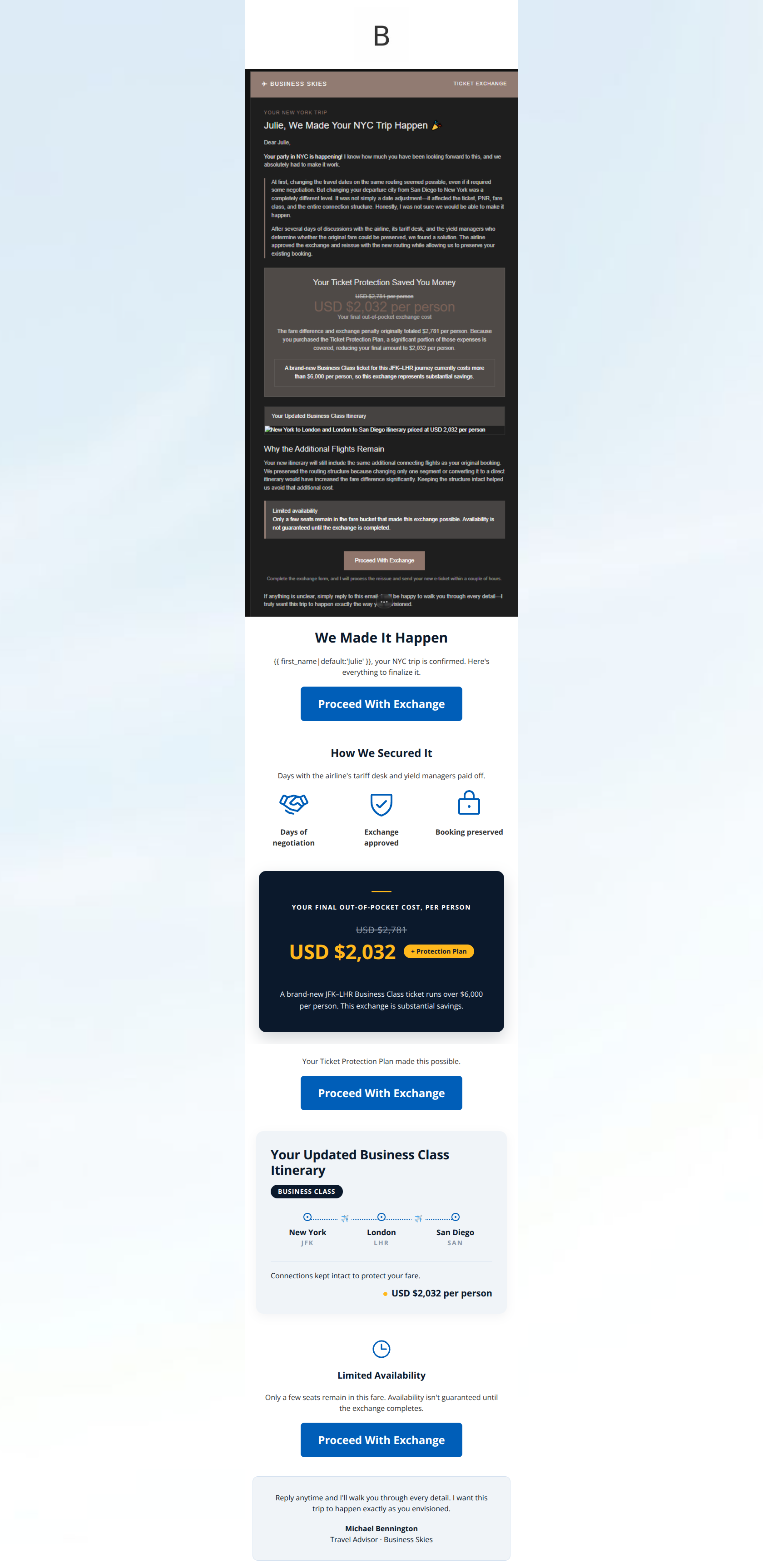 Email design: Julie, we made your NYC trip happen 🎉