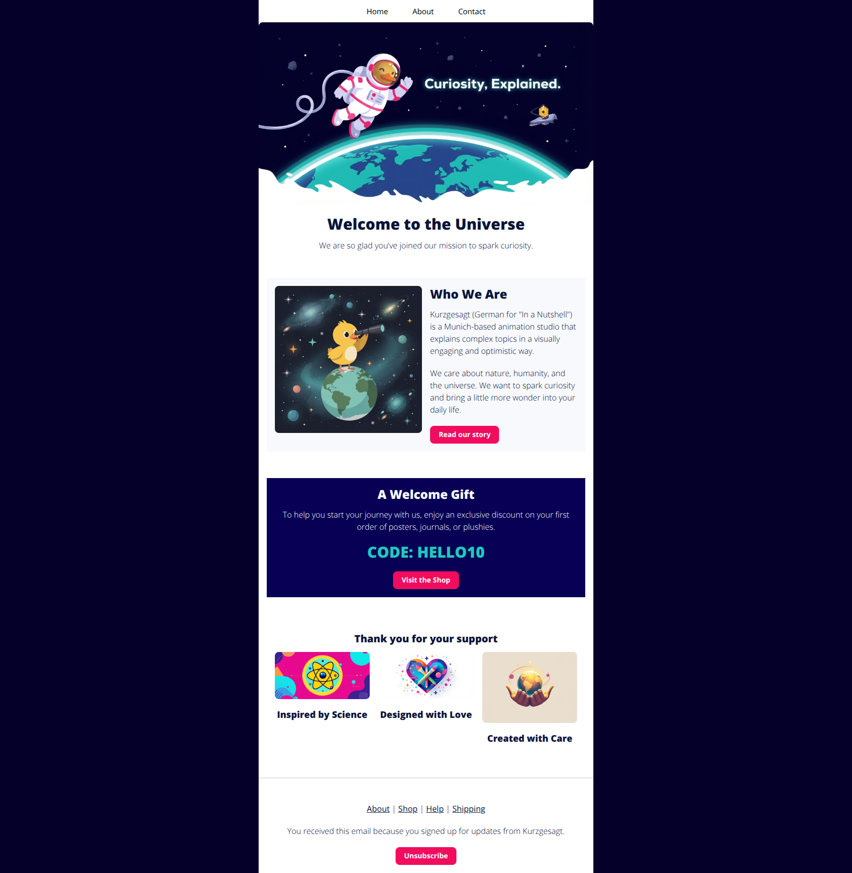 Email design: Welcome to the Kurzgesagt Universe