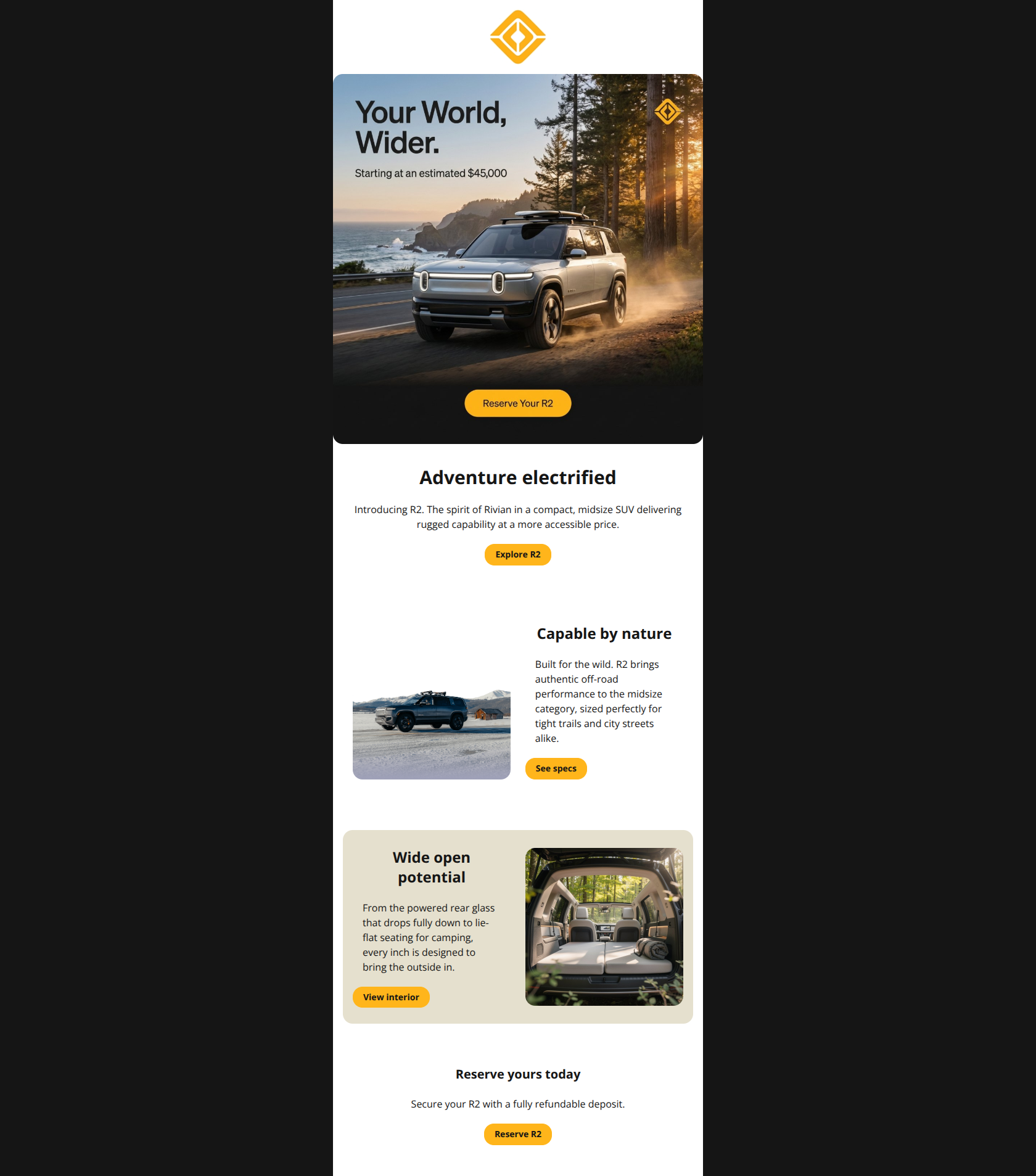 Email design: Meet R2: Adventure electrified