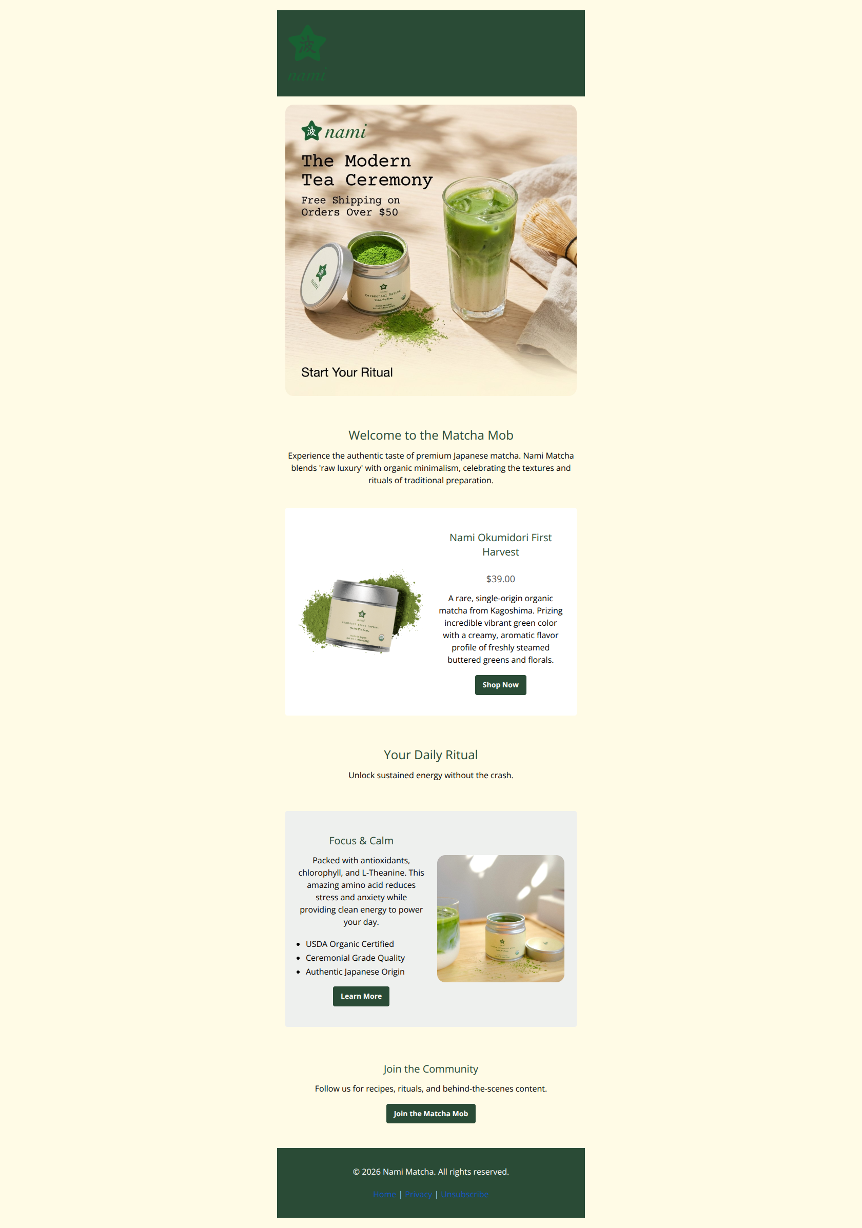 Email design: Welcome to the Matcha Mob ๐ต