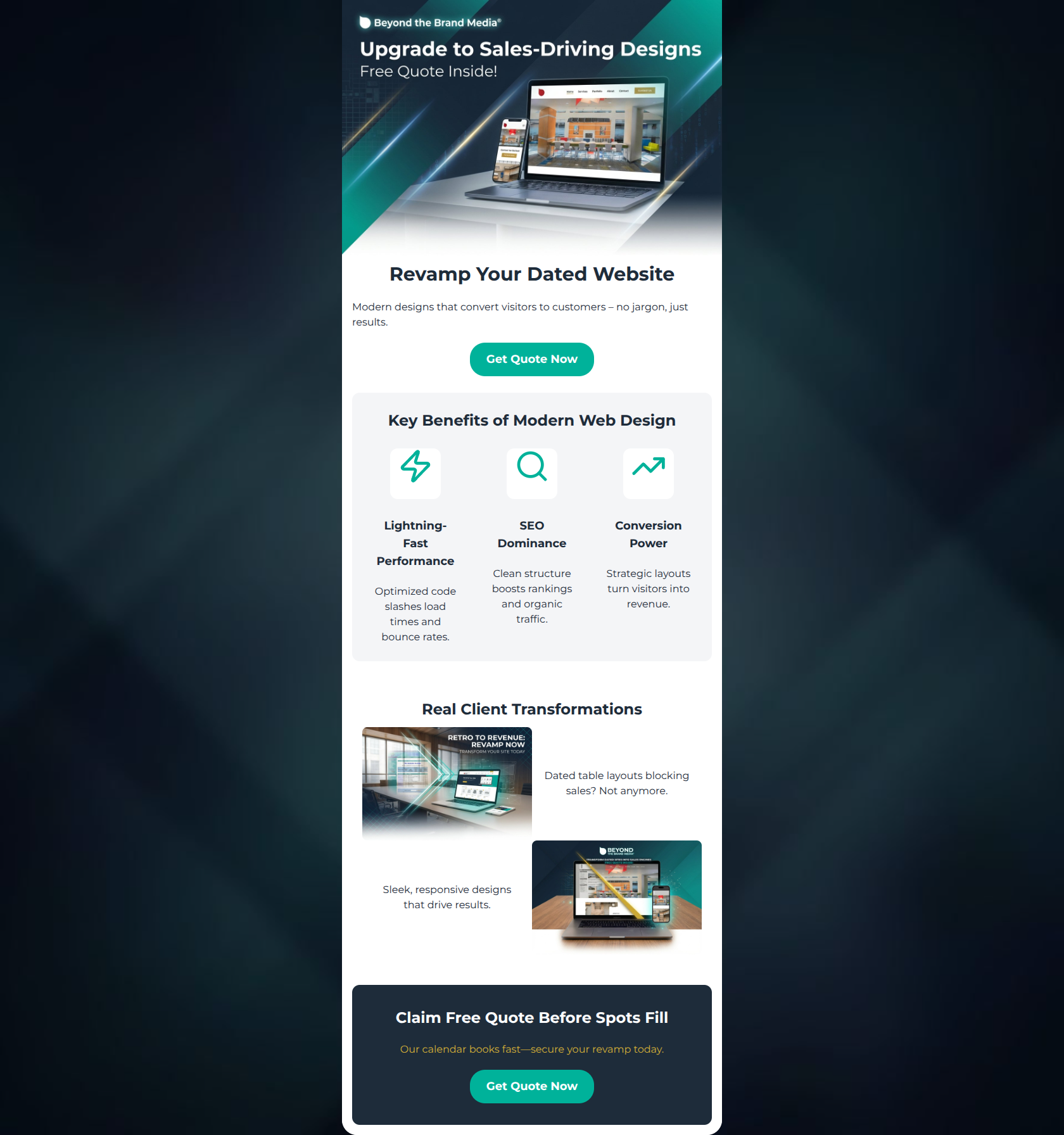 Email design: Revamp Dated Site: Free Quote Inside