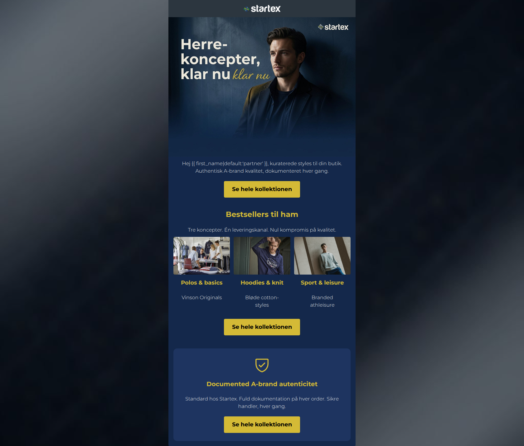Email design: Kuraterede herre-koncepter klar til levering