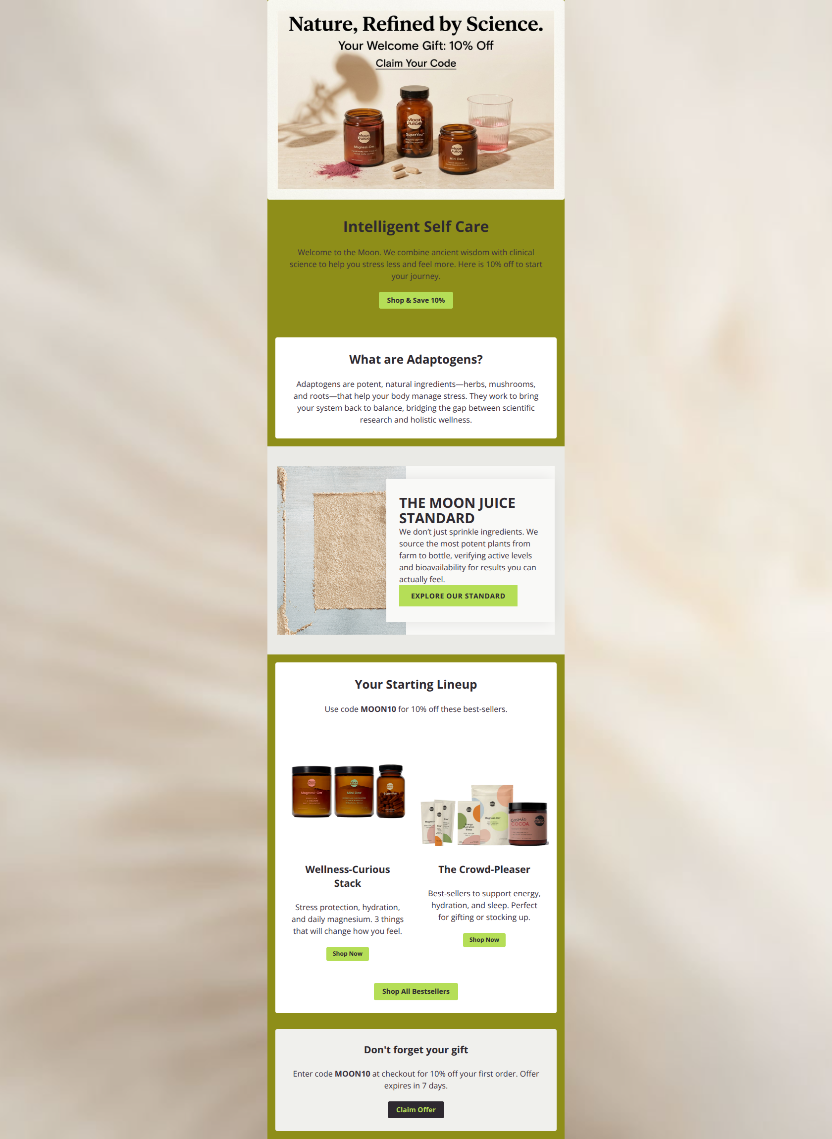 Email design: Welcome to the Moon + Your 10% Off