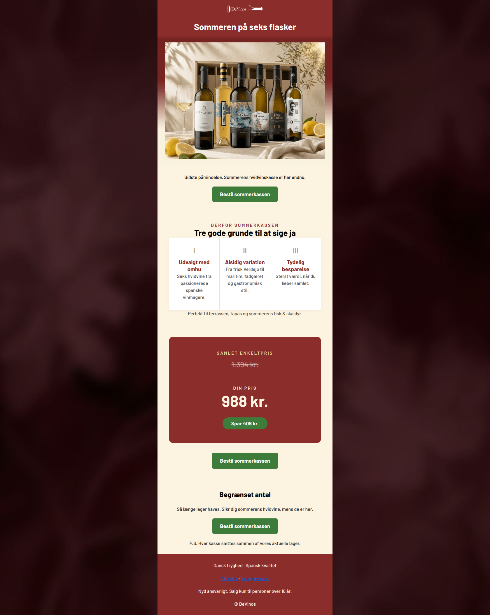 Email design: Sidste påmindelse: sommerens hvidvinskasse