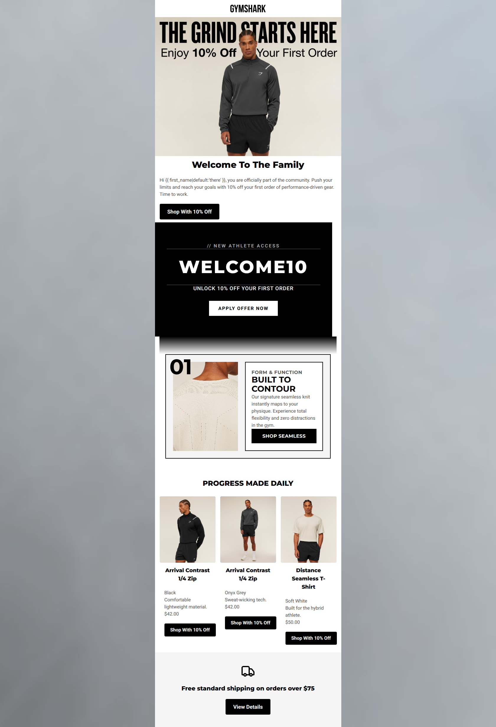 Email design: Welcome to the family. Your 10% off is inside.