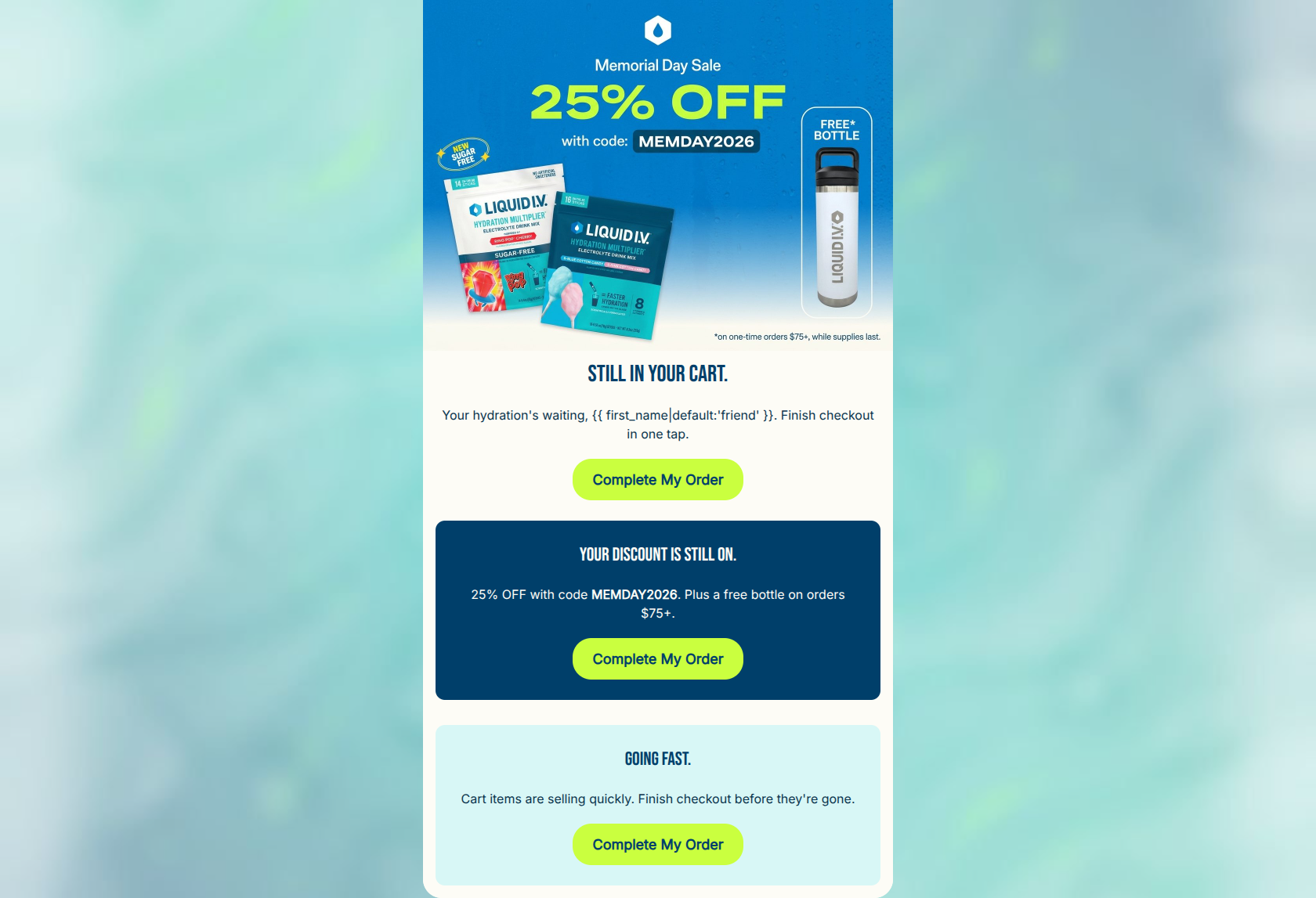 Email design: You left hydration in your cart