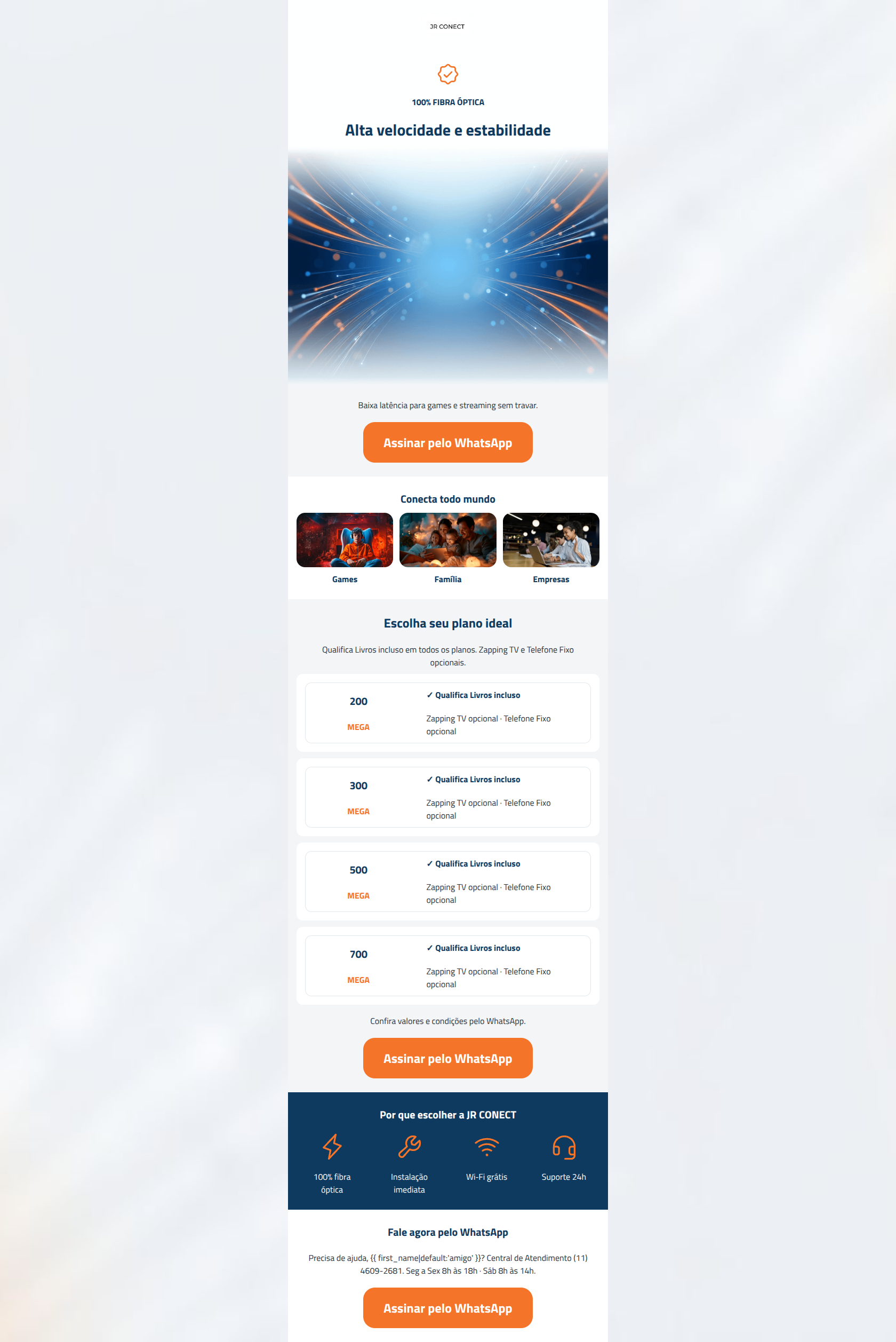 Email design: Internet 100% fibra óptica com a JR CONECT