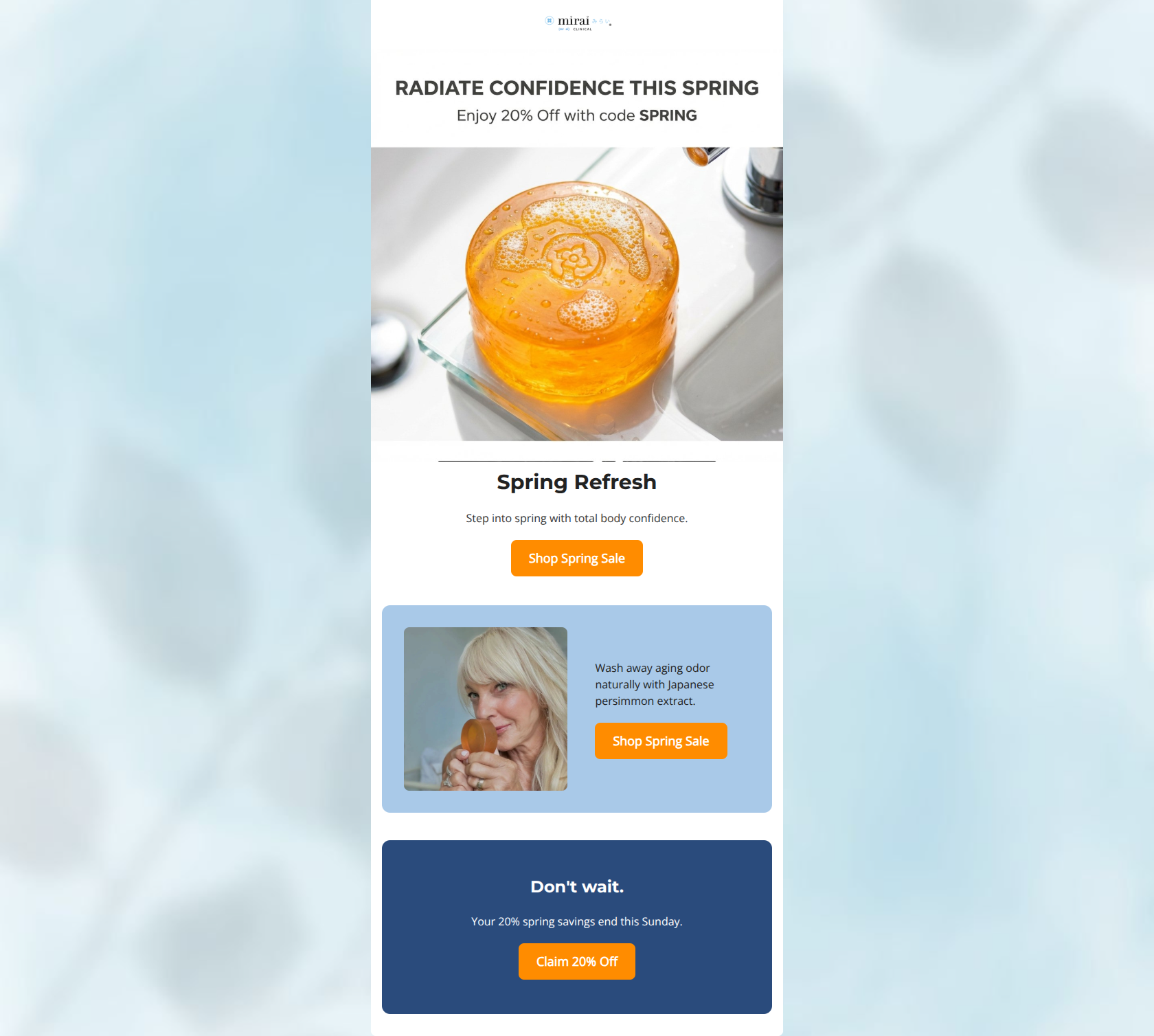 Email design: Refresh your routine: 20% off ends Sunday