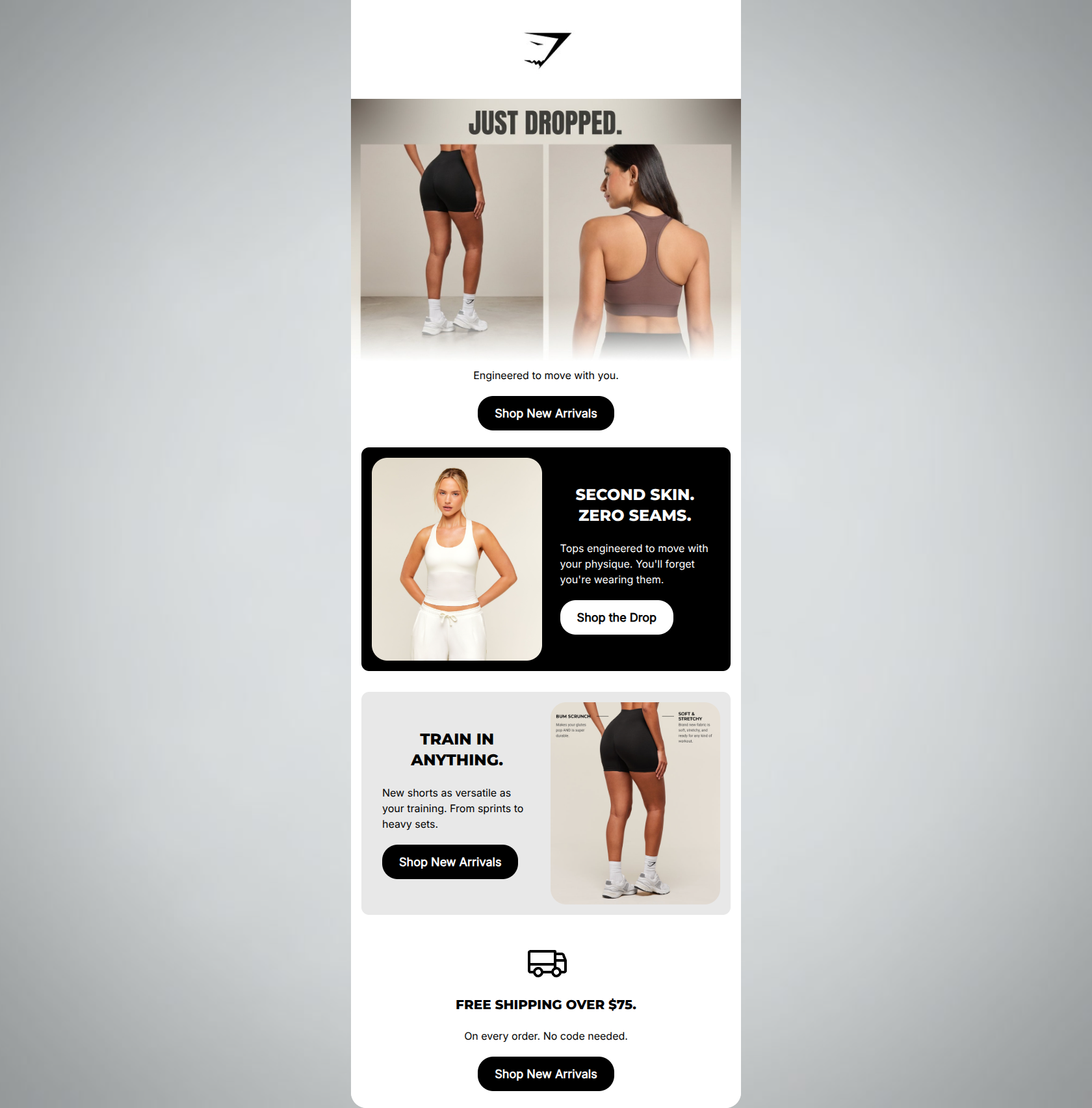 Email design: Just Dropped: Your New Gym Uniform