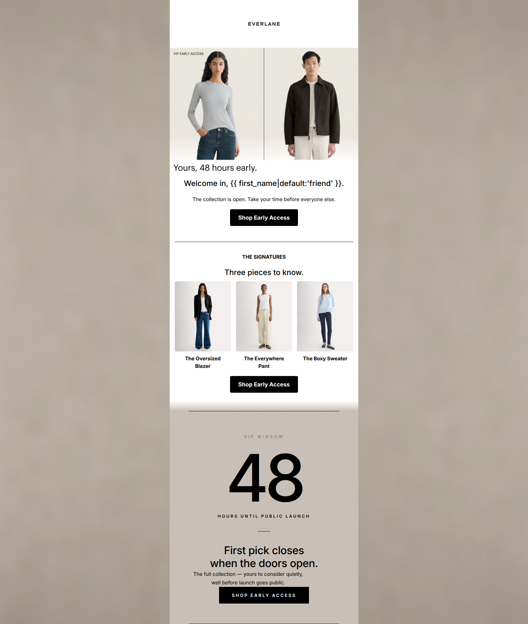 Email design: You're in. The New Collection, early.