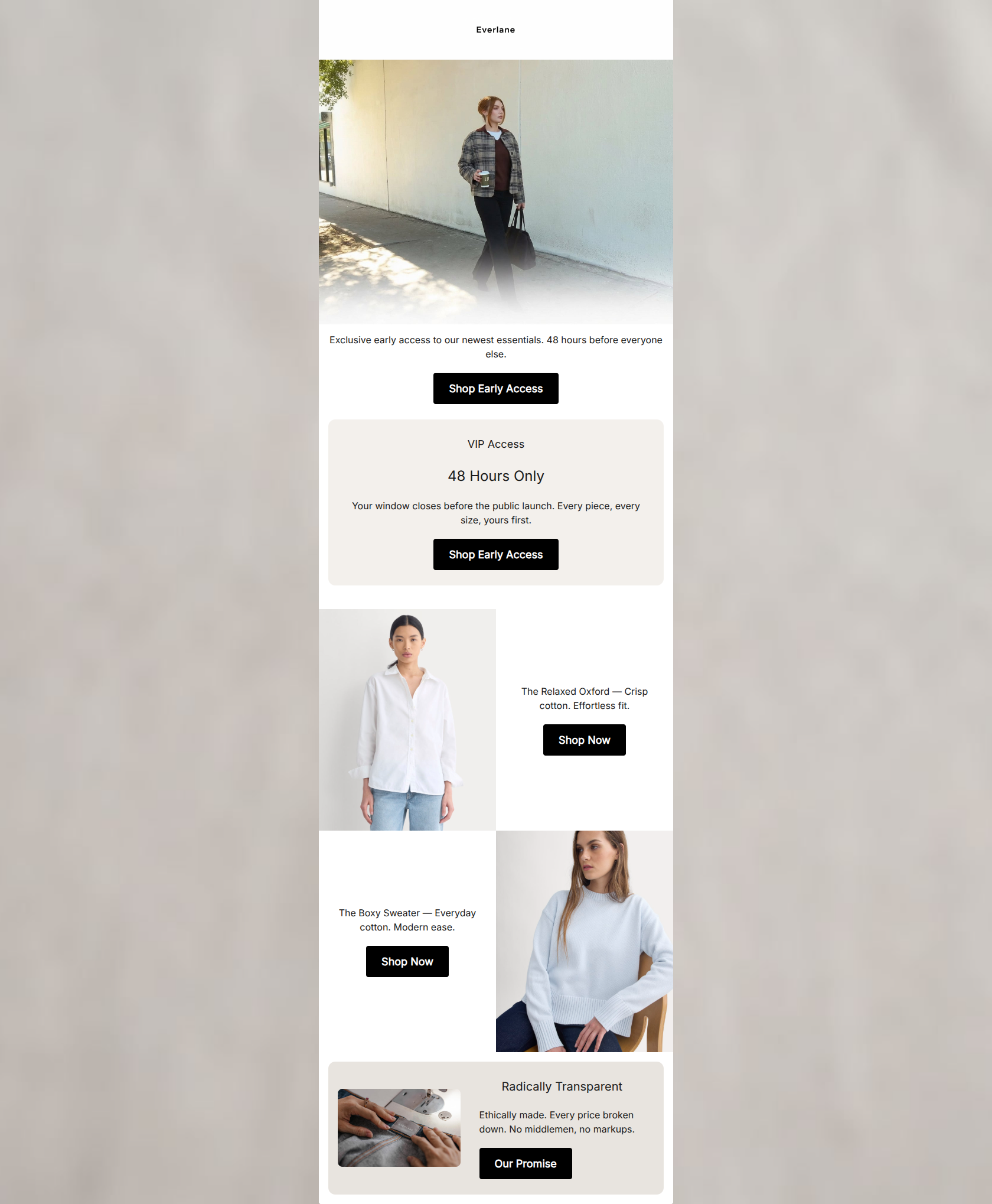 Email design: You're in. New collection drops now.