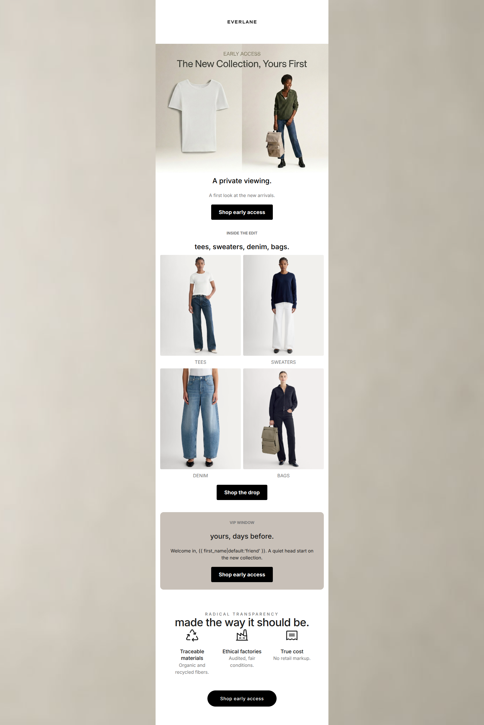 Email design: Yours first: The new collection