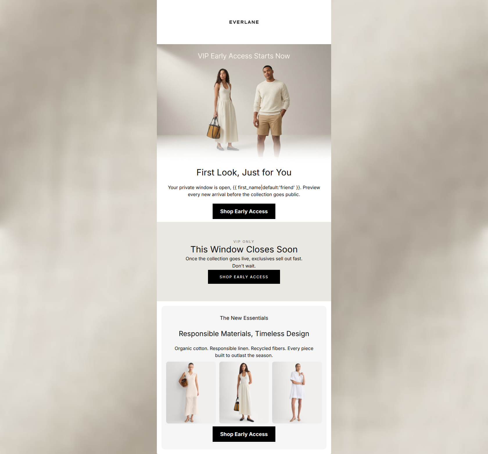 Email design: You're in. New collection, early access.