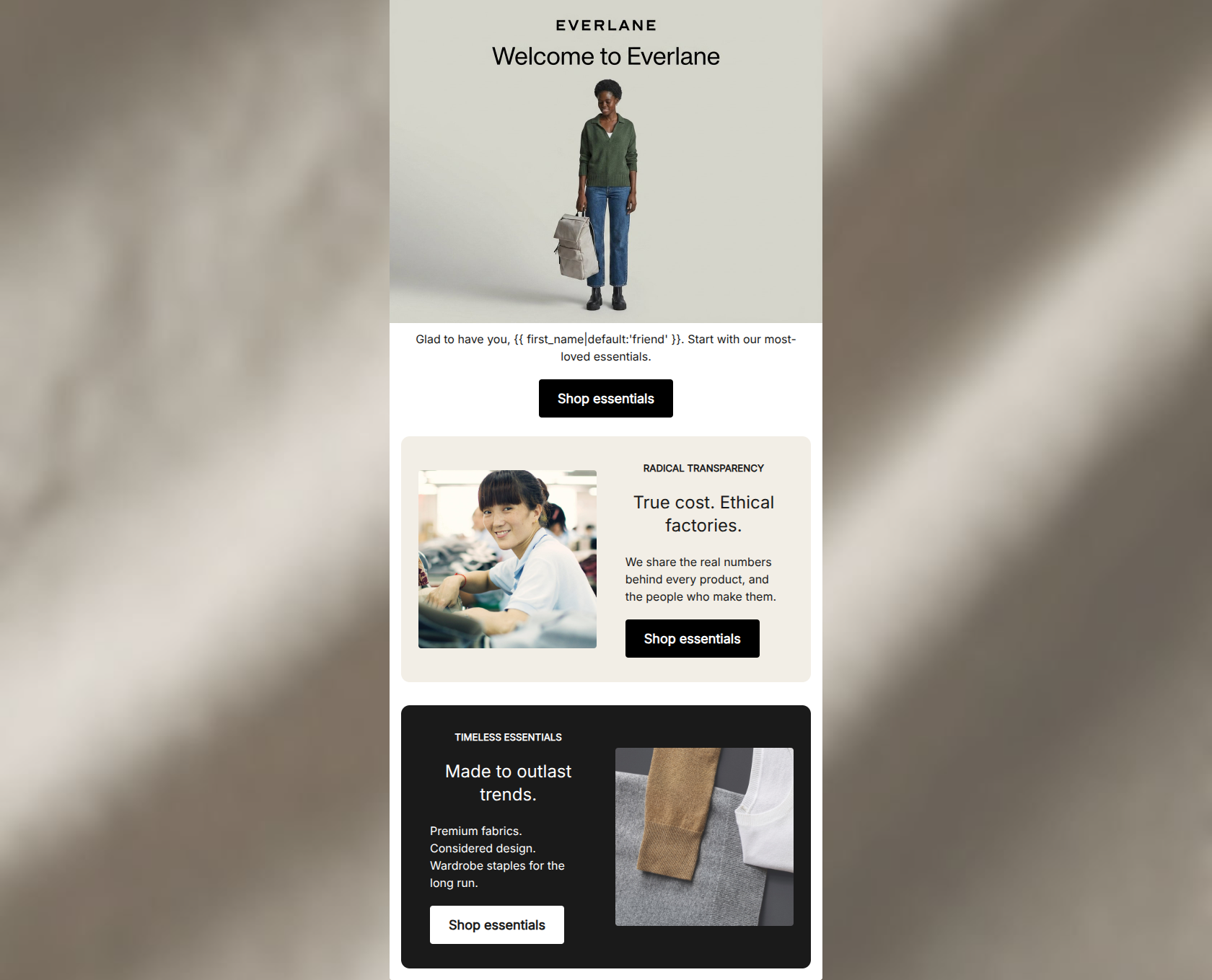 Email design: Welcome to Everlane.