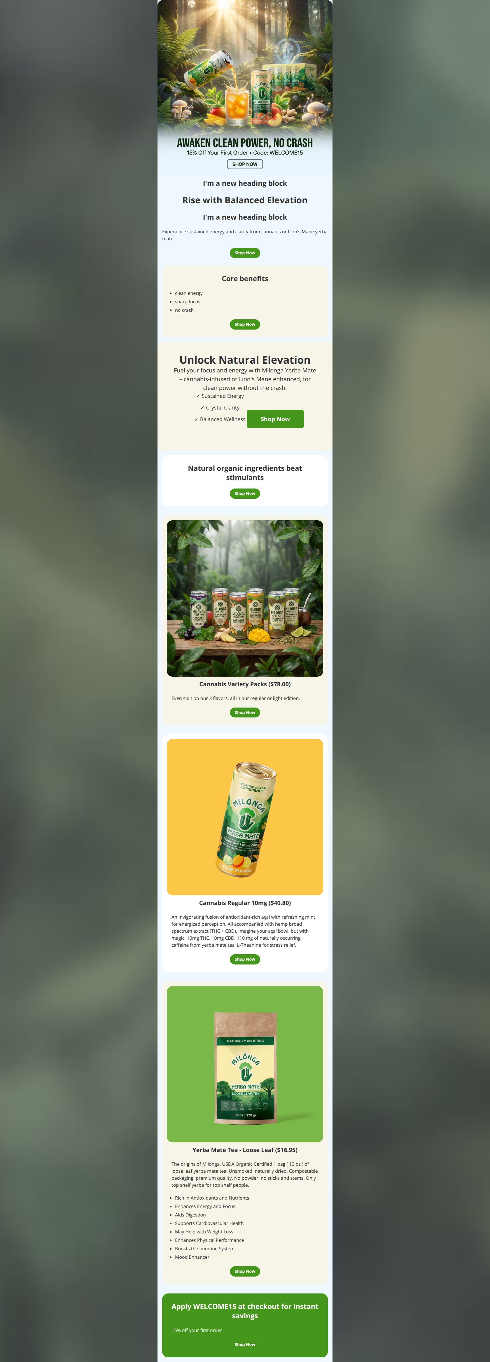 Email design: Welcome: 15% Off Natural Energy!