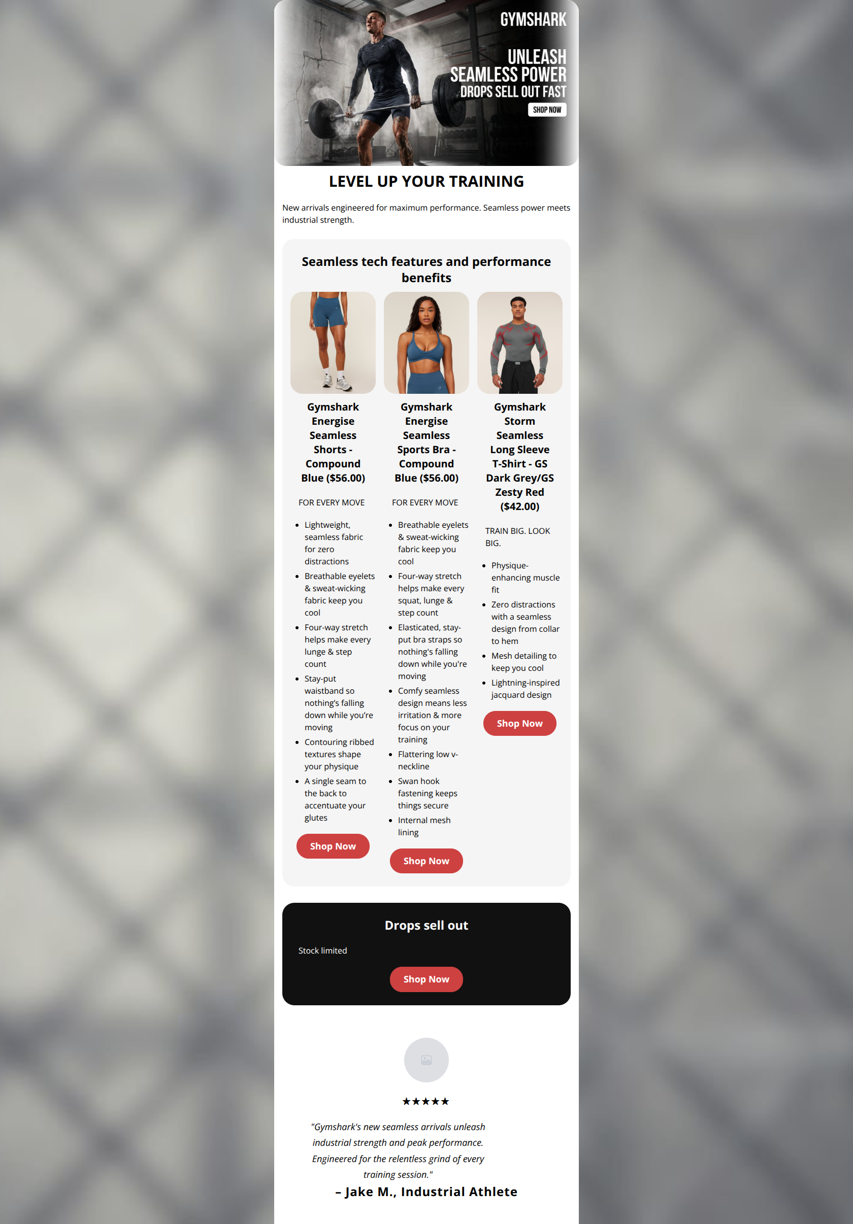 Email design: LEVEL UP: New Arrivals Drop