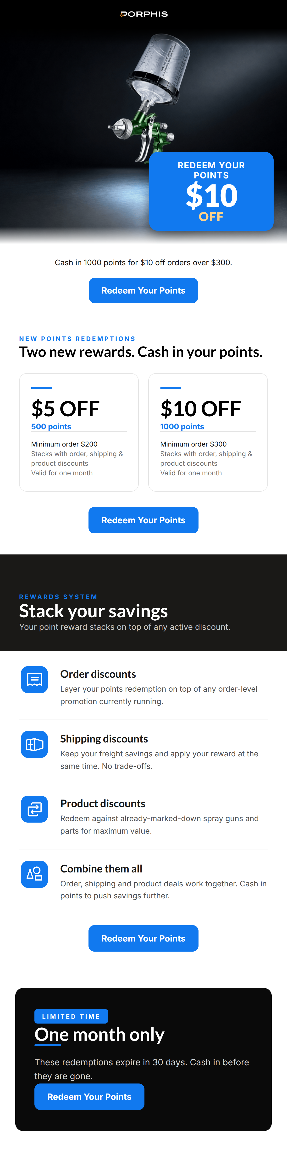 Email design: Two new rewards. Cash in your points.