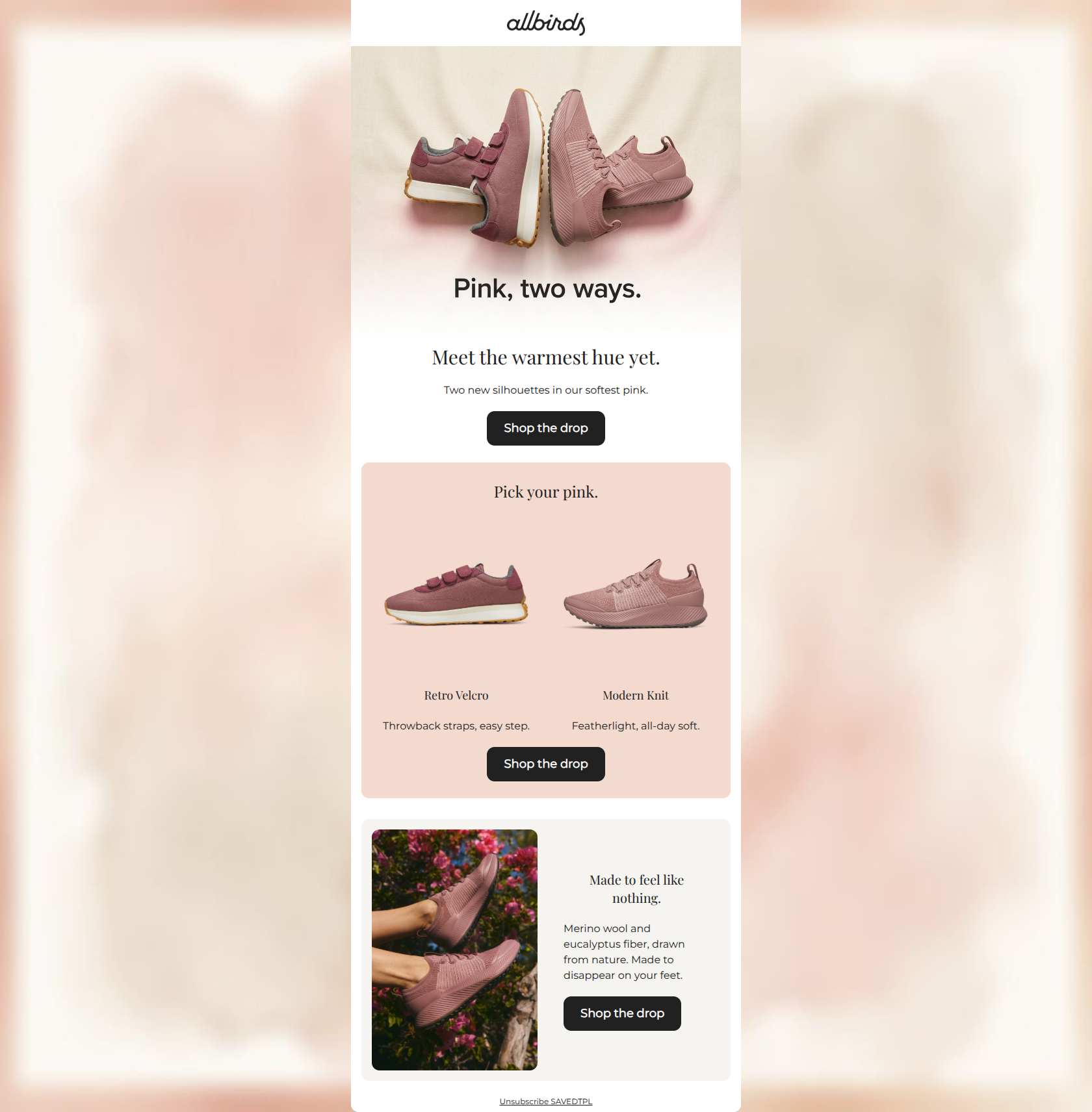 Email design: Pink just landed.