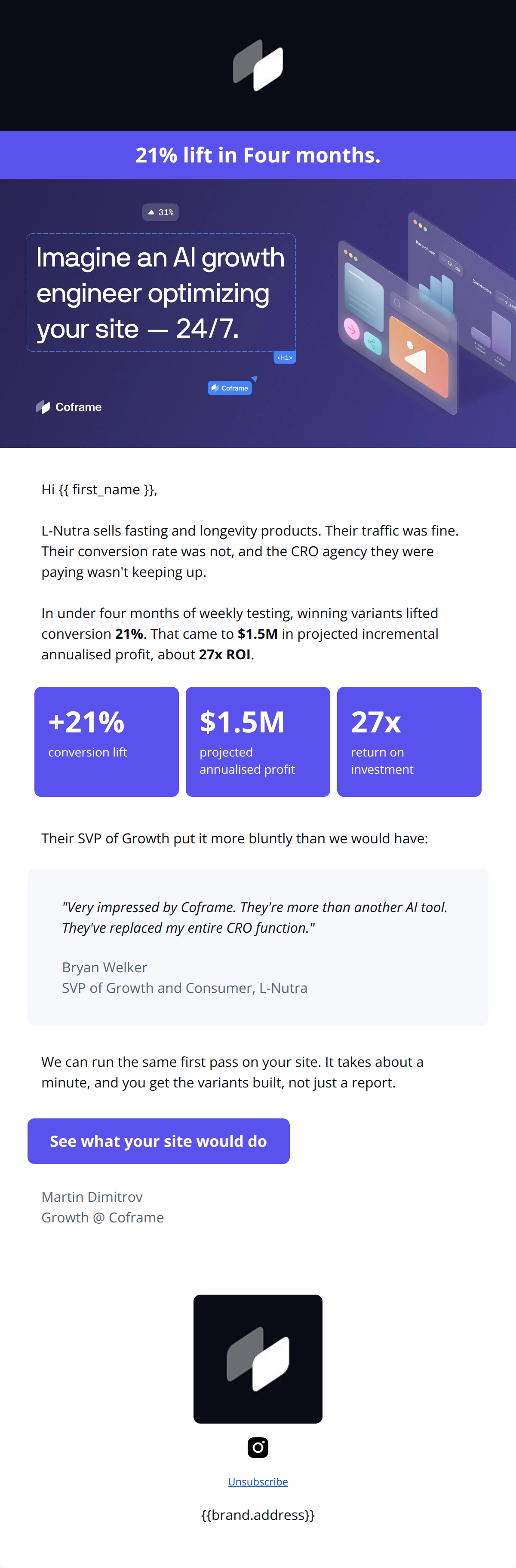 Email design: Drip 1 · Result · L-Nutra · FROM SCRATCH