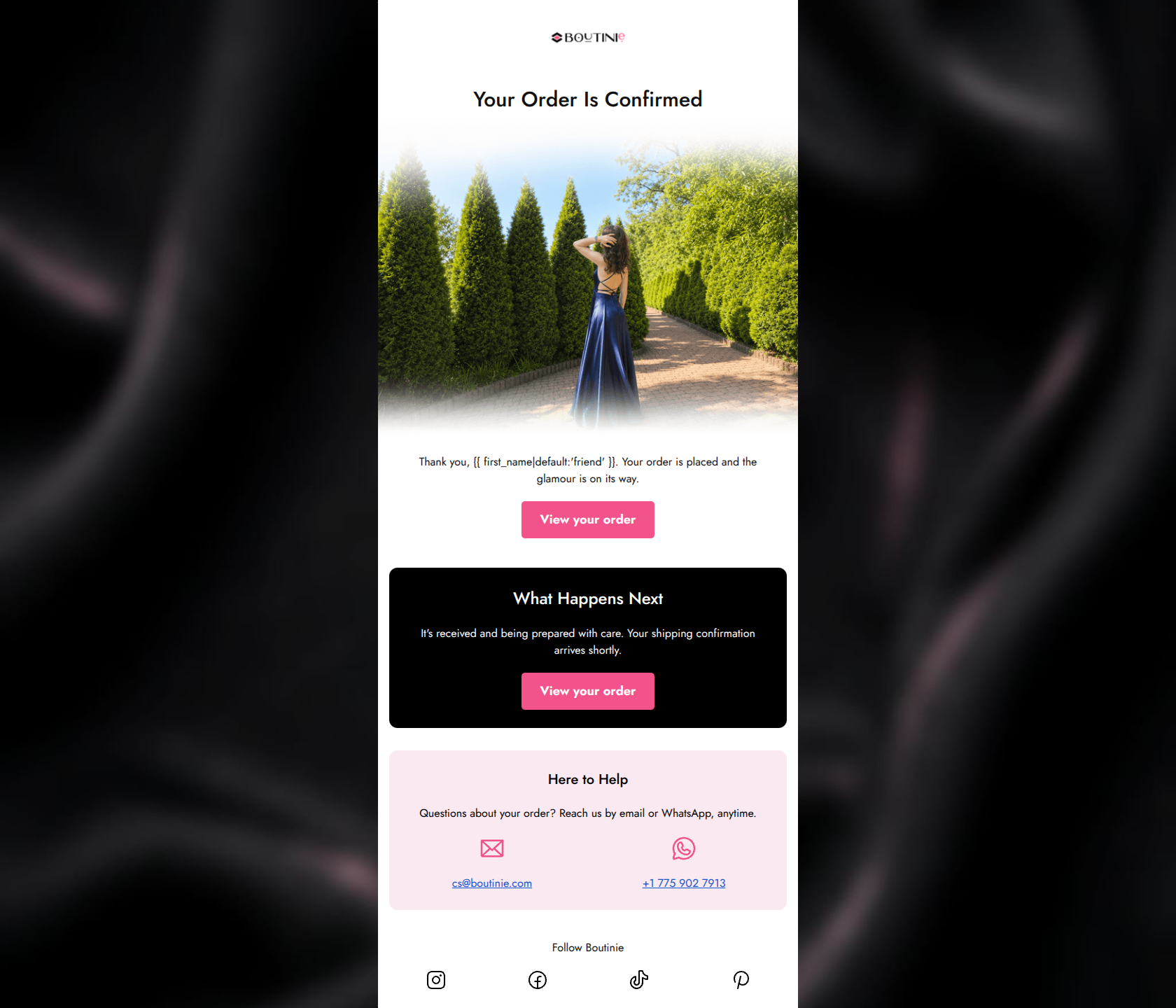 Email design: Your Boutinie order is confirmed