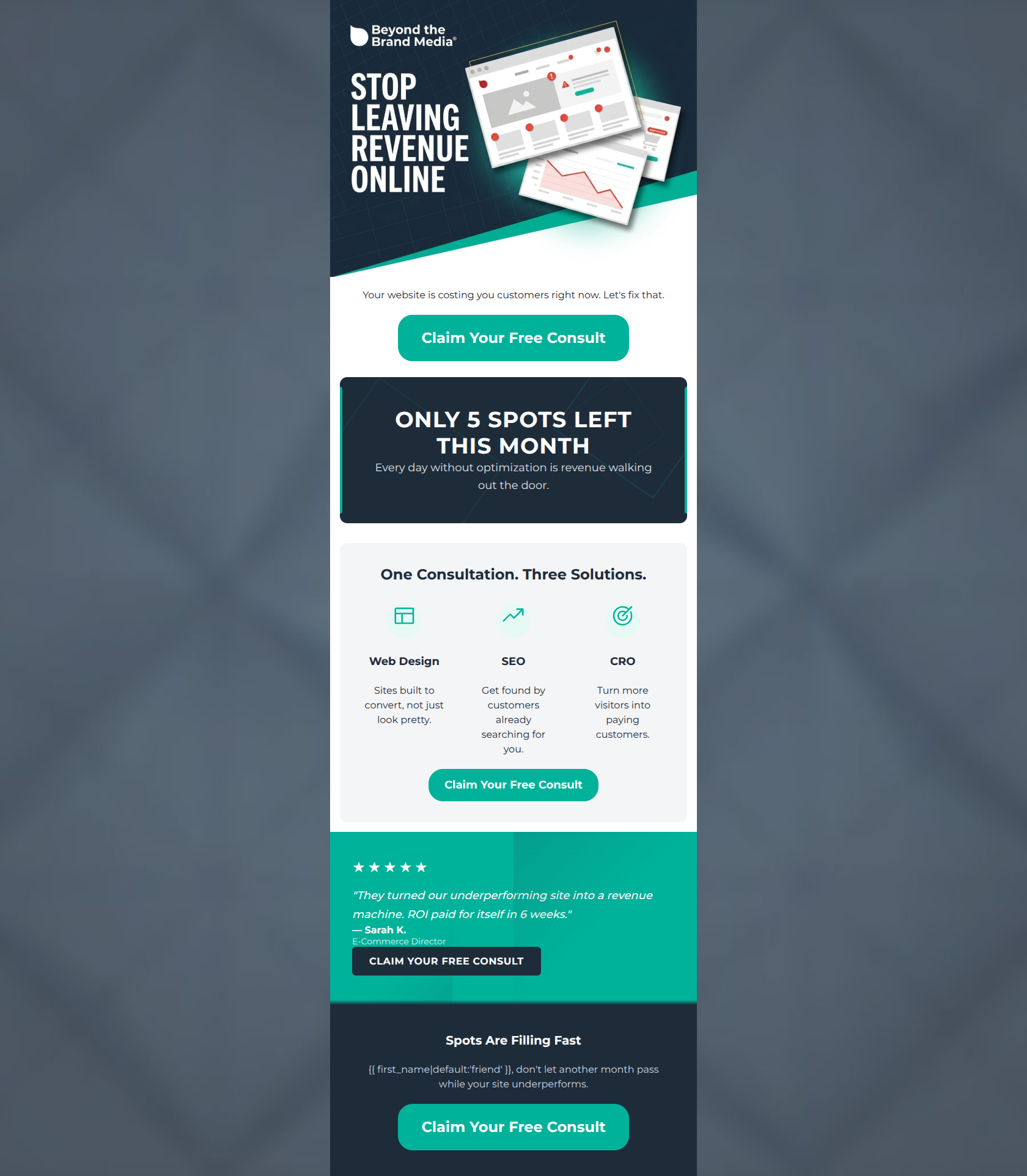 Email design: Only 5 spots left this month