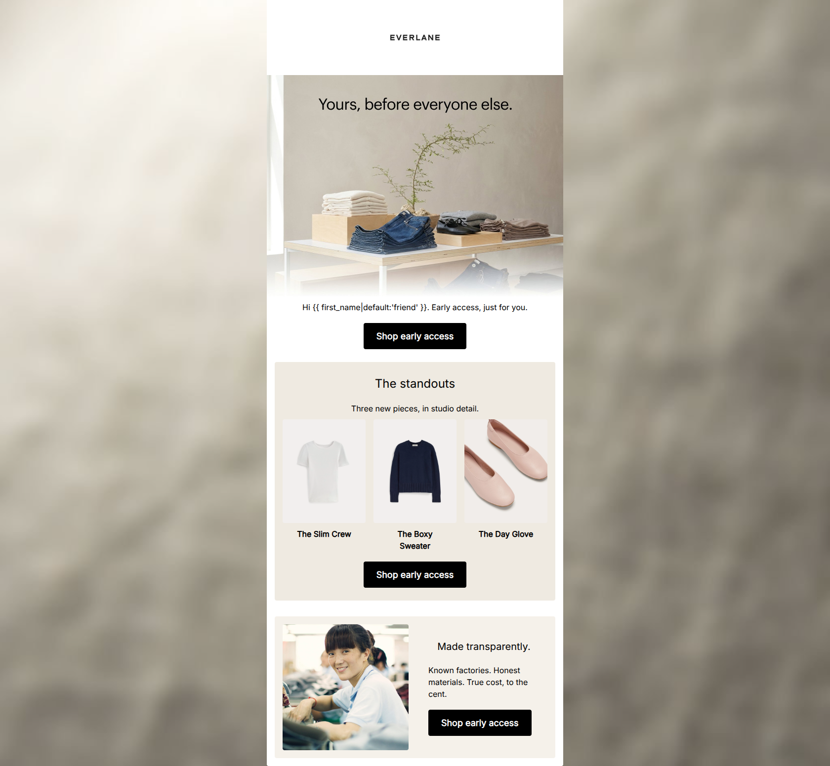 Email design: Early access: the new collection